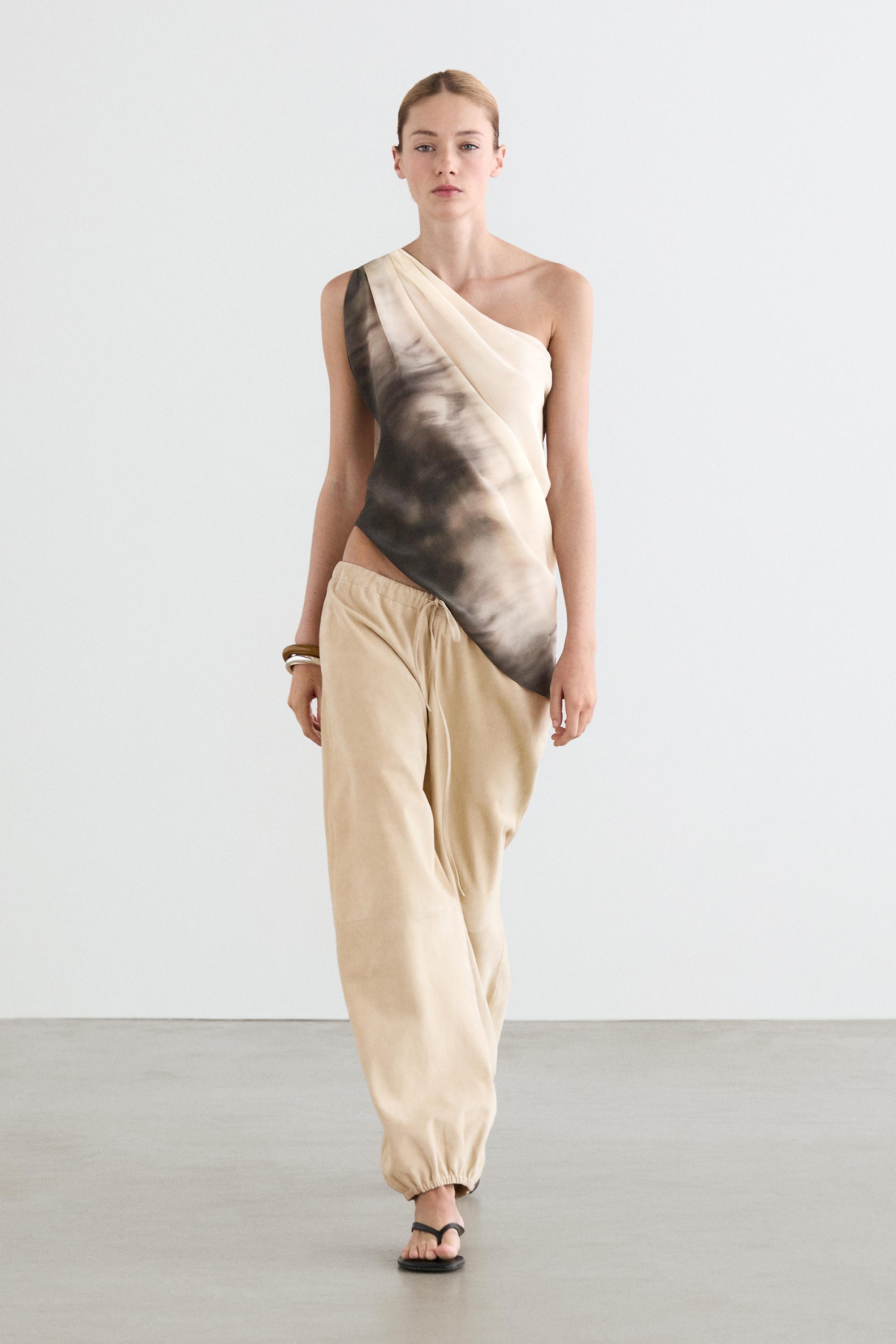 Asymmetric draped top — GREY BLUE