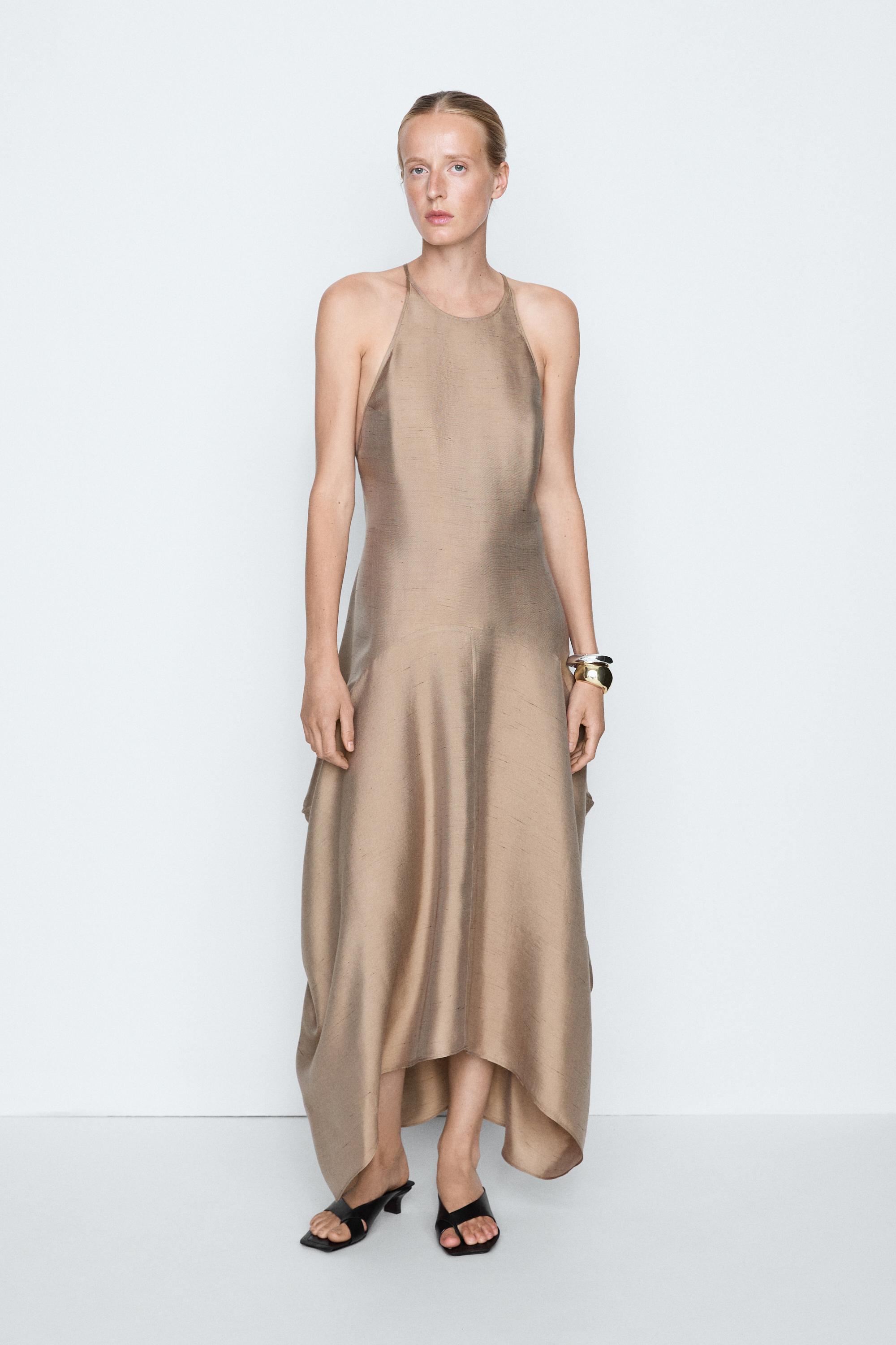 Rochie fluidă halter cu efect satinat - STUDIO