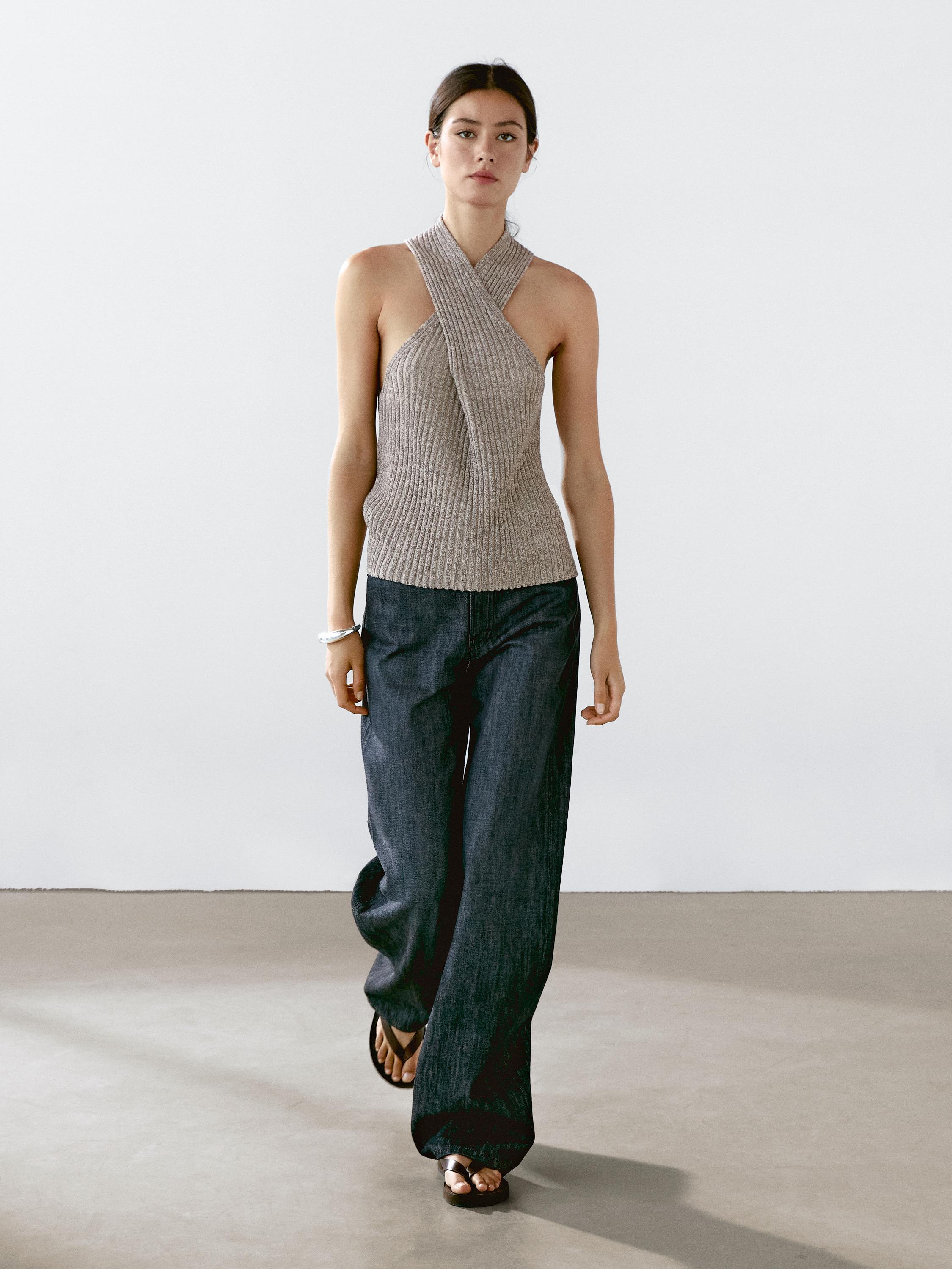 Knit cotton blend crossover top