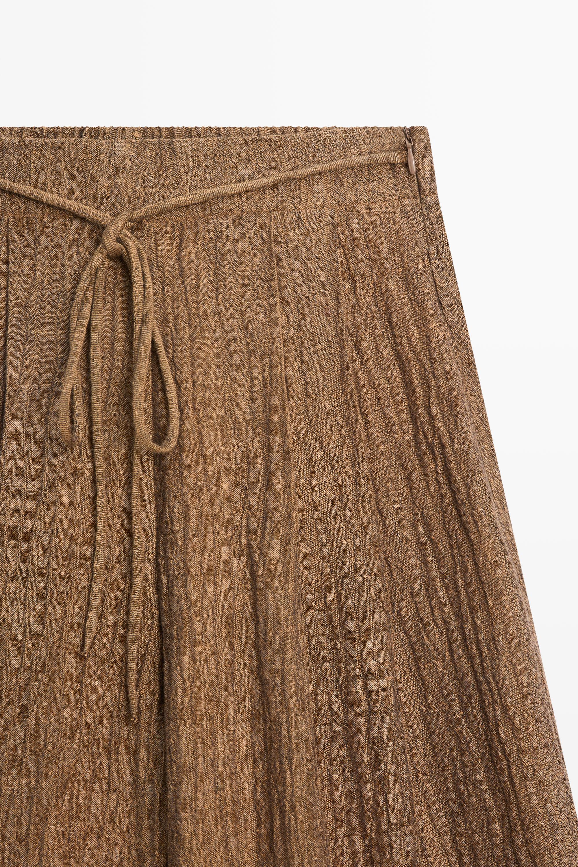 Flowing linen blend trousers — BROWN
