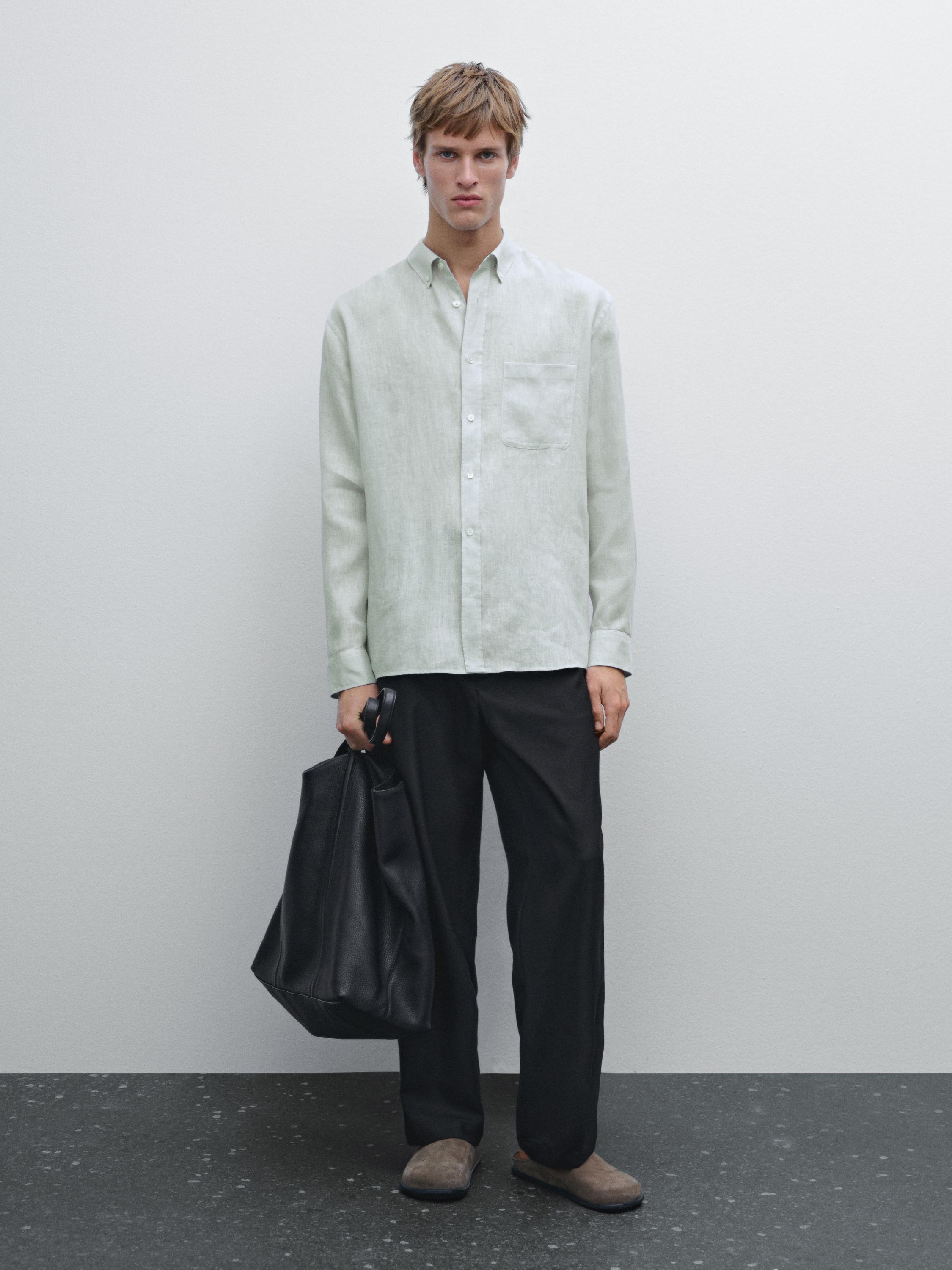 قميص كتان 100% بقصة عادية