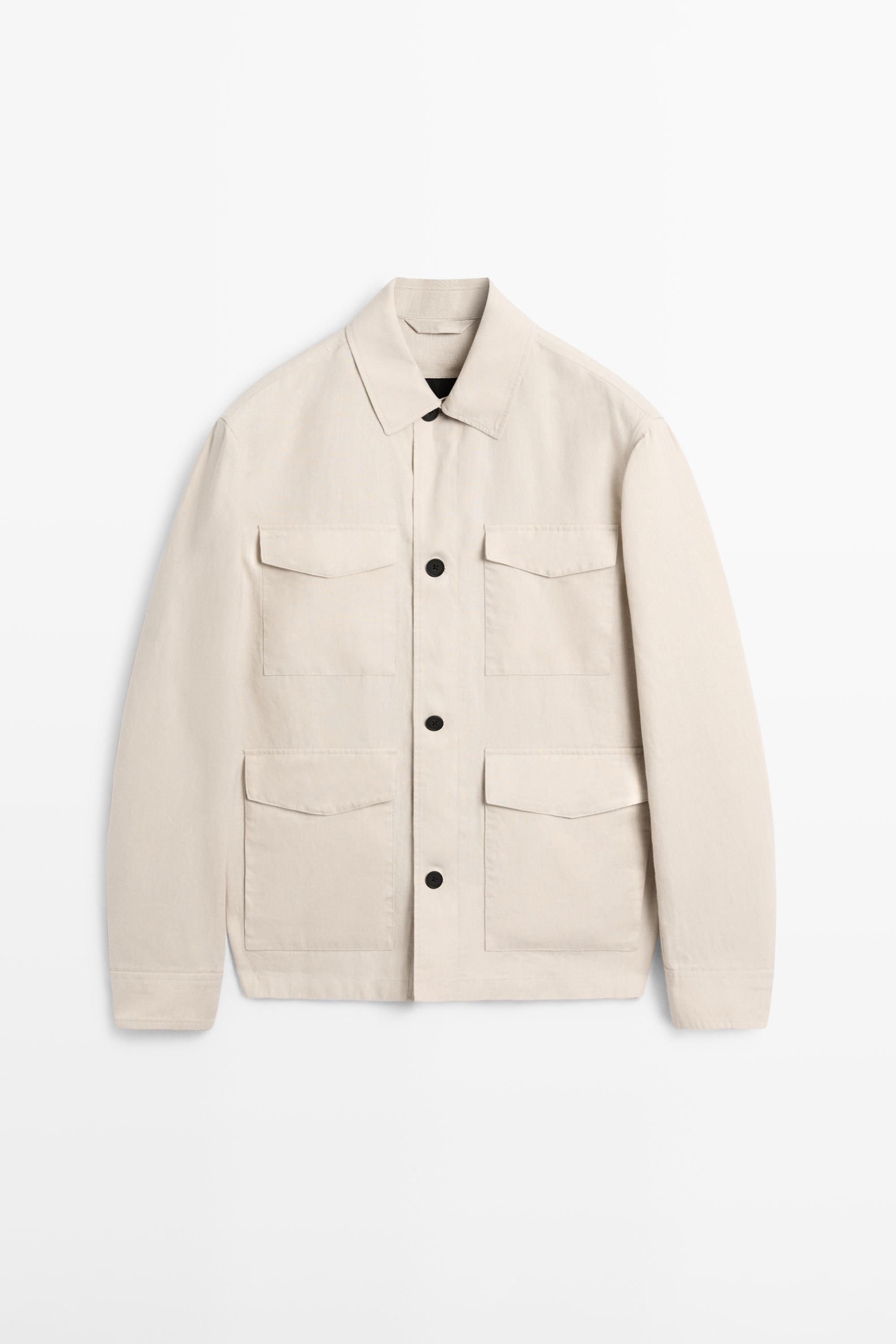 Lightweight linen jacket with pockets — STONE