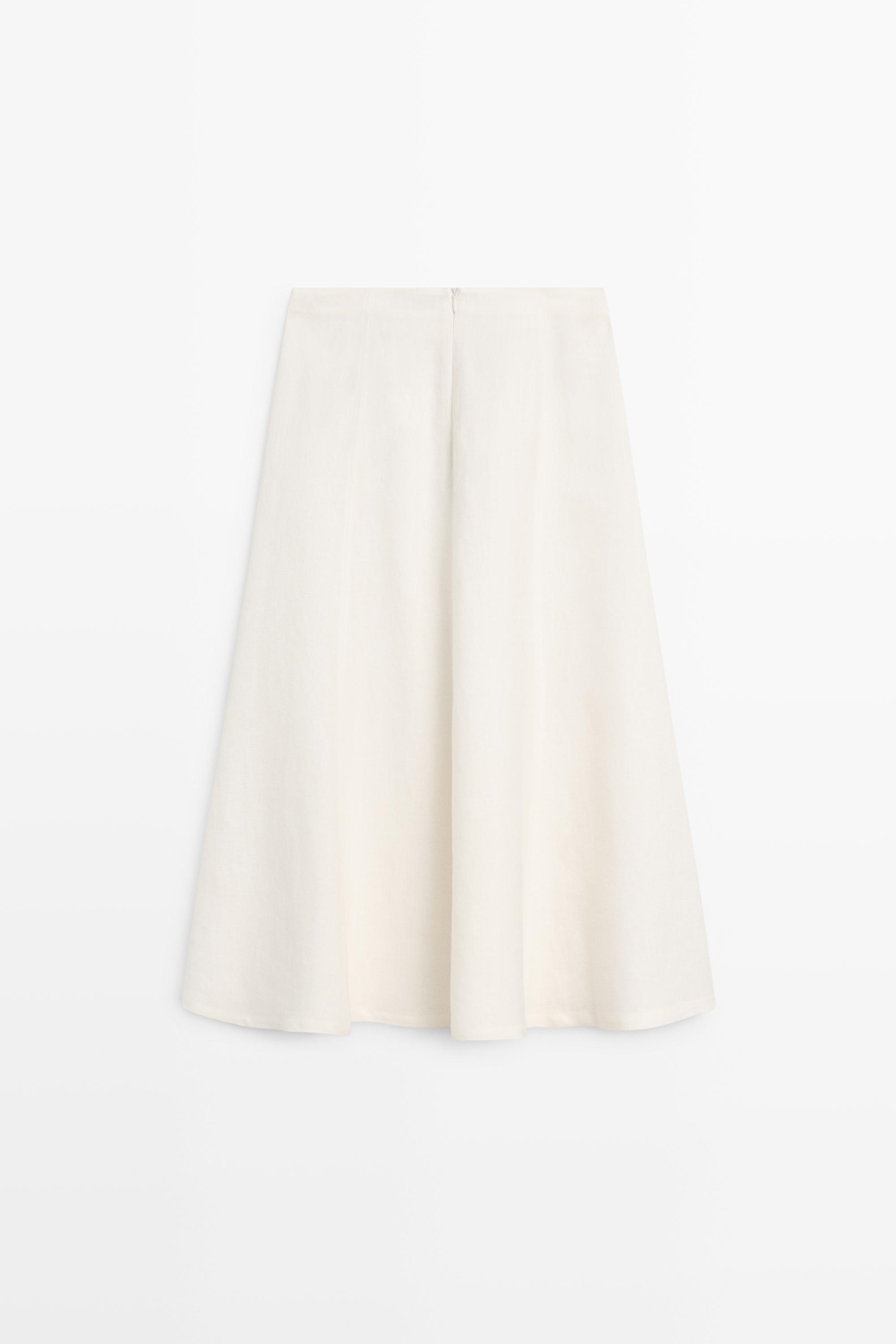Flowing 100% linen midi skirt — WHITE