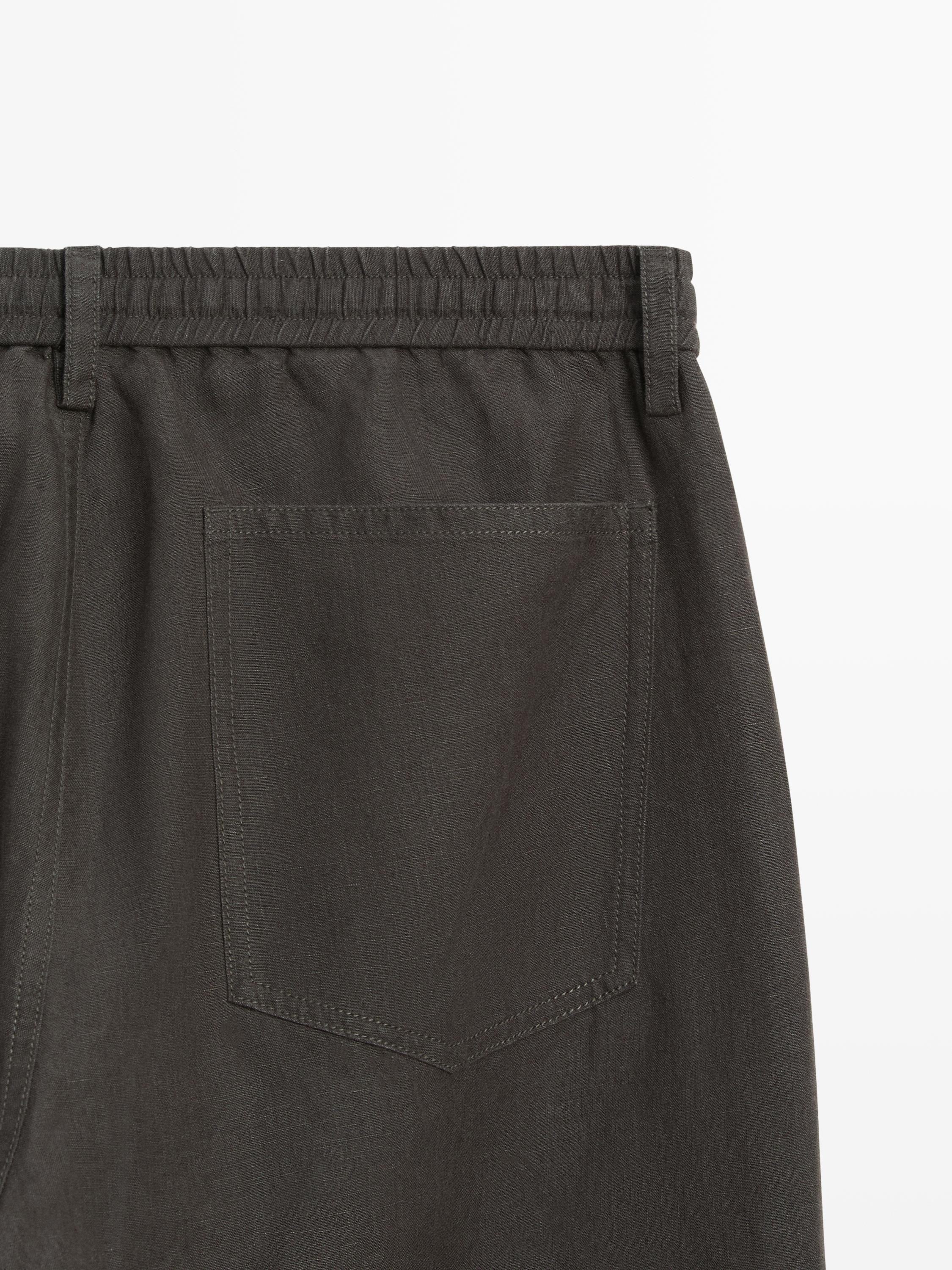 Linen jogger fit trousers — BROWN