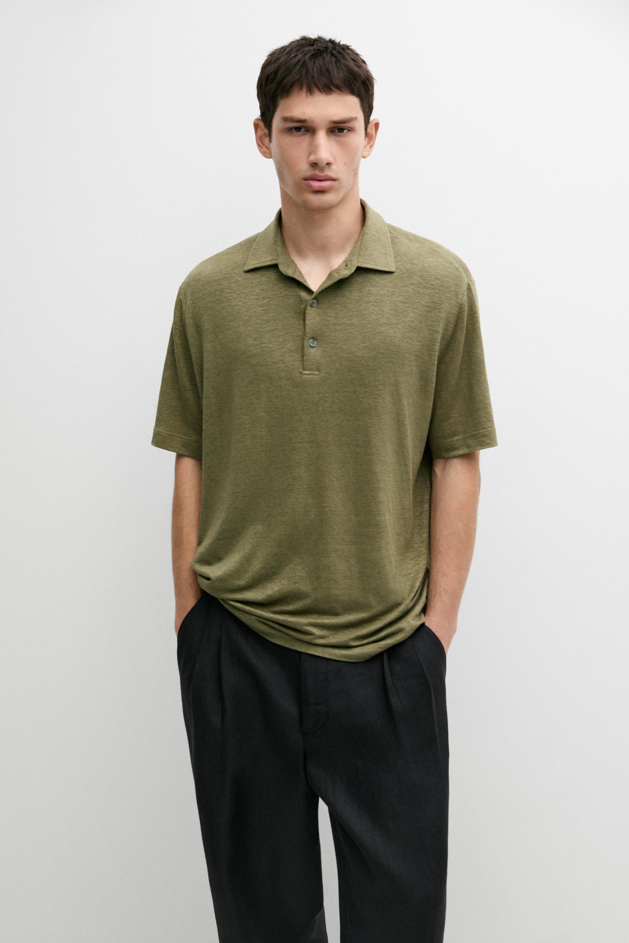 100% linen short sleeve polo shirt