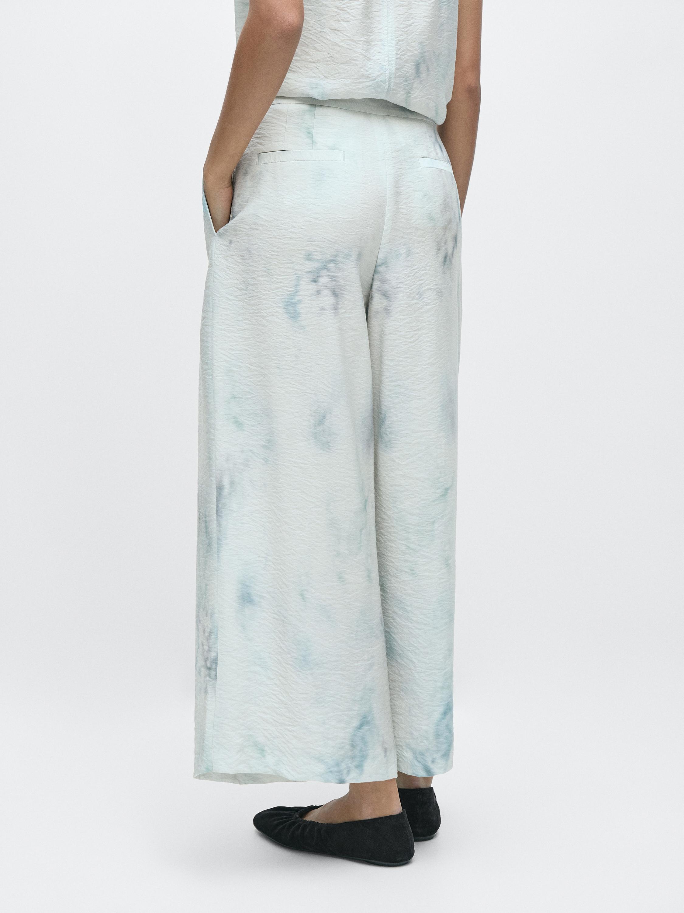 Printed trousers with pleat details — Light Blue