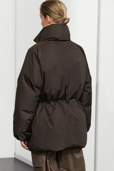 Down jacket with gathered detail — BROWN TONES 5