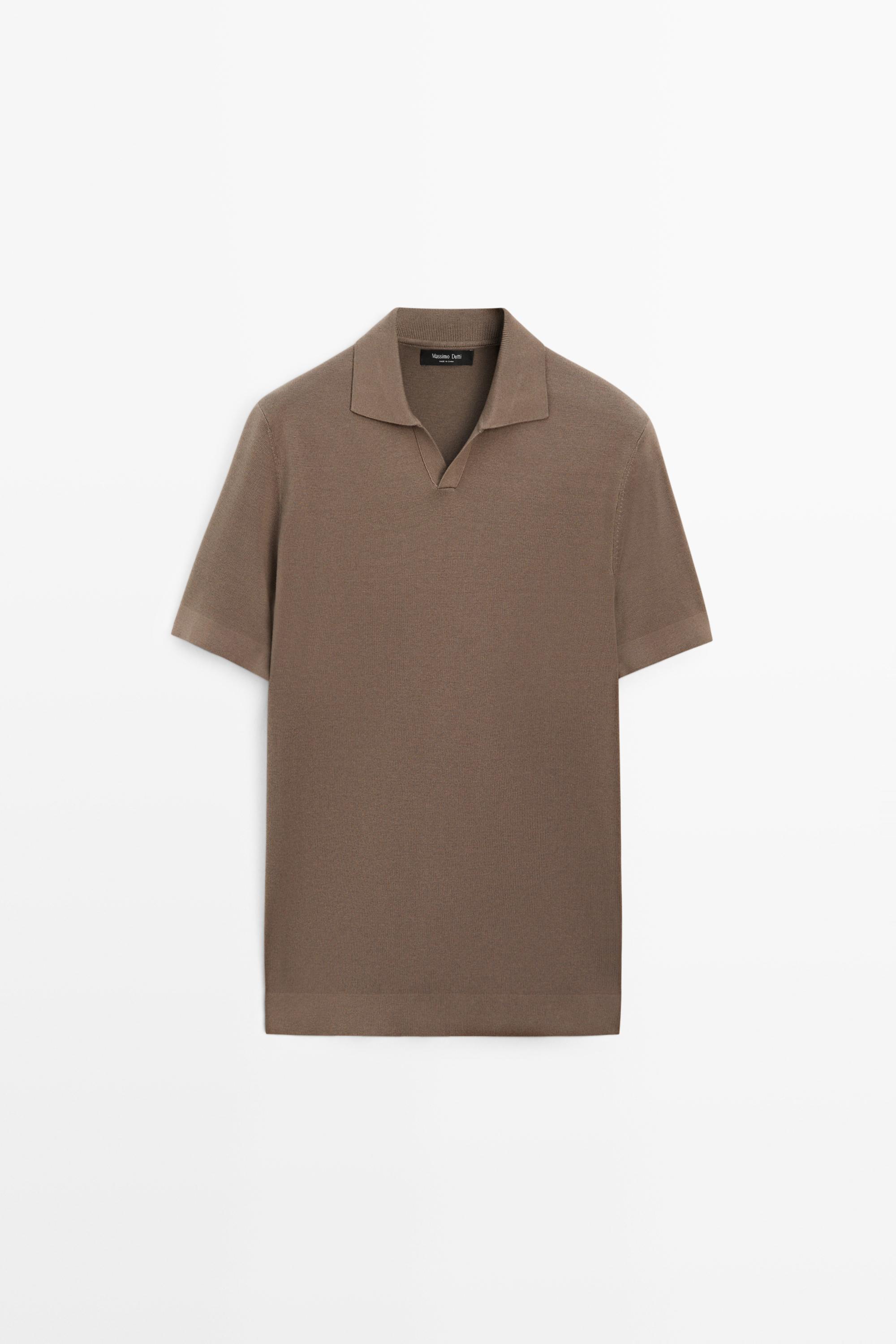 Flowing cotton blend knit polo shirt — PALE KHAKI