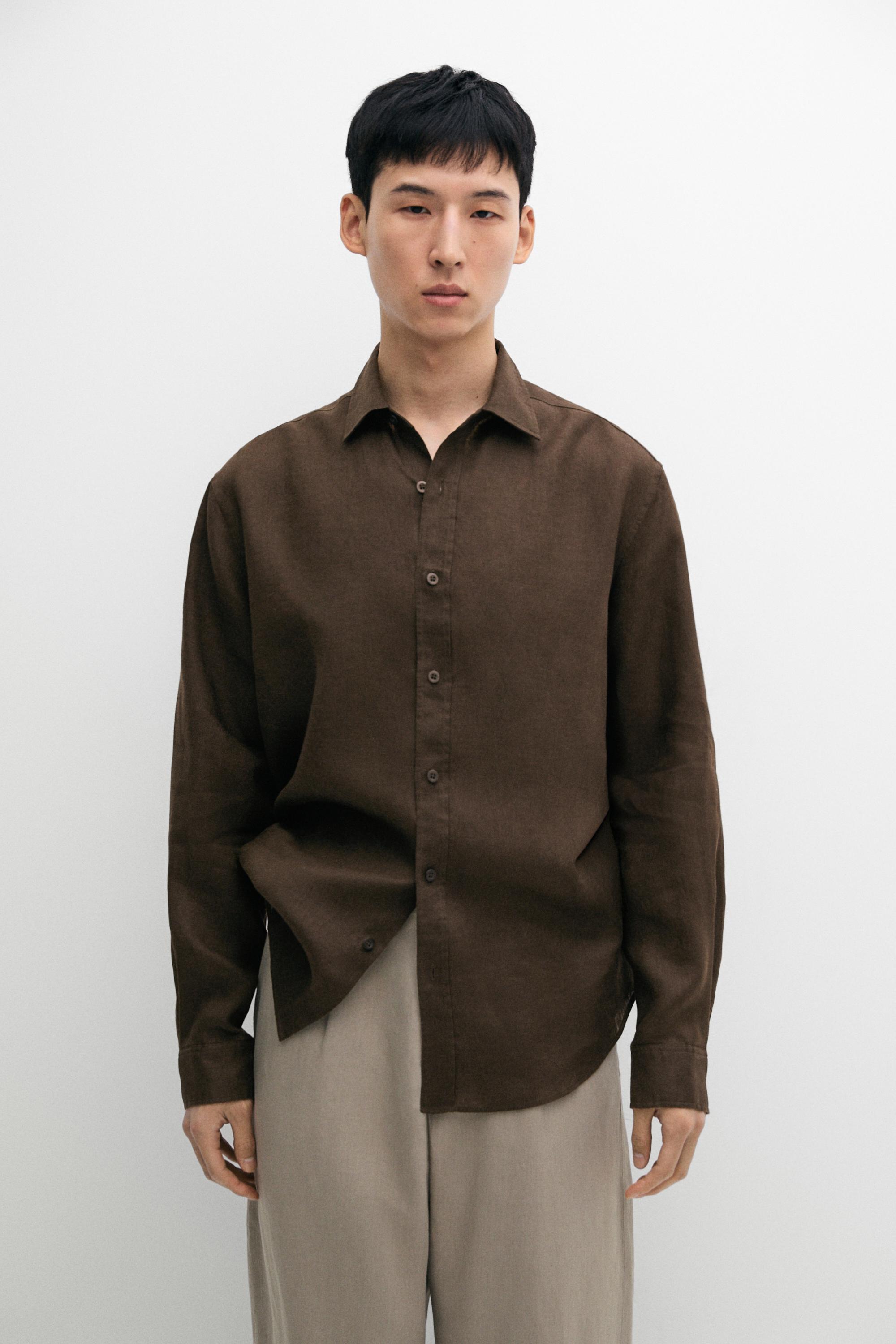 100% linen slim fit shirt — Chocolate