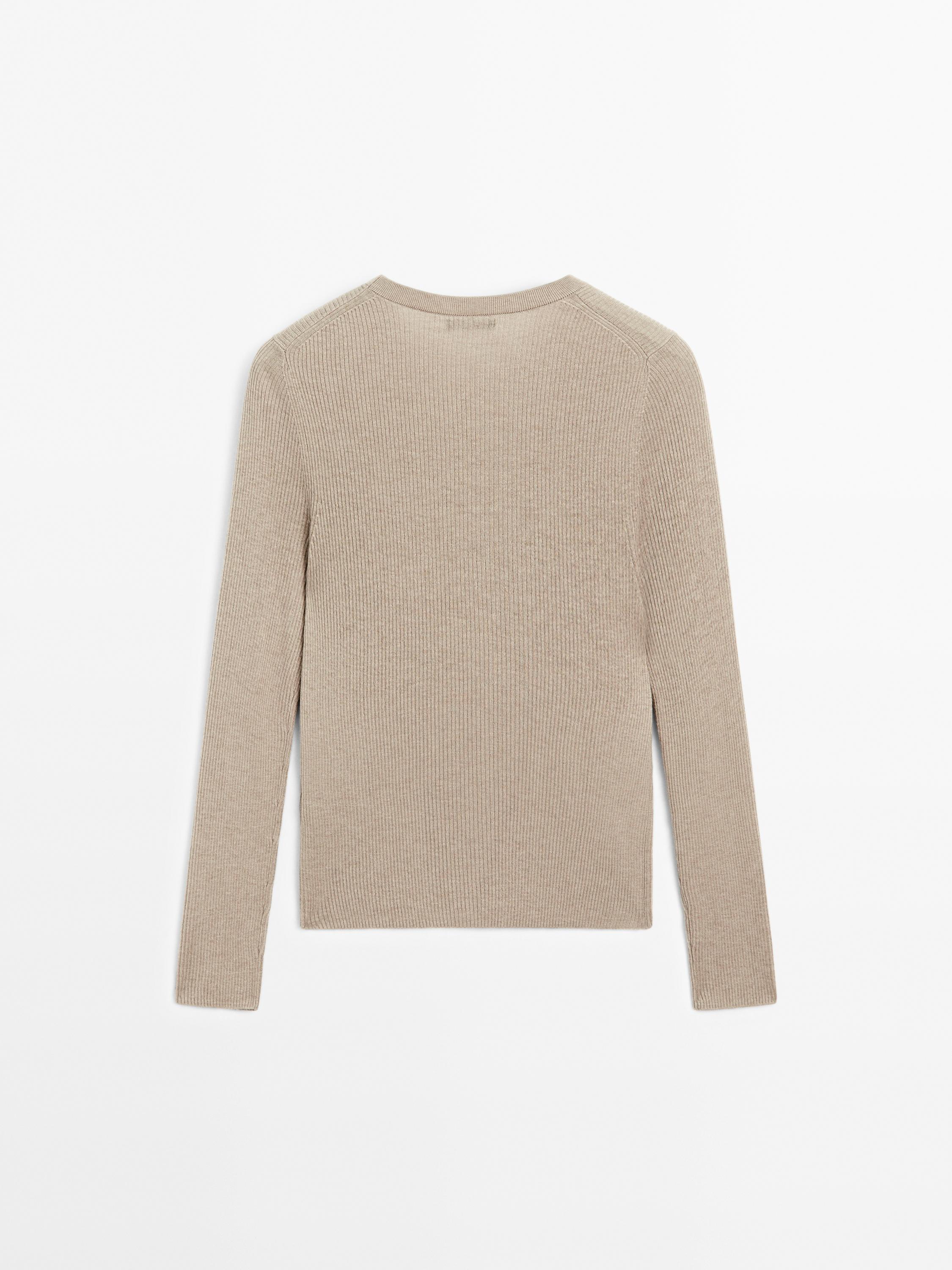 Ribbed knit wool blend sweater