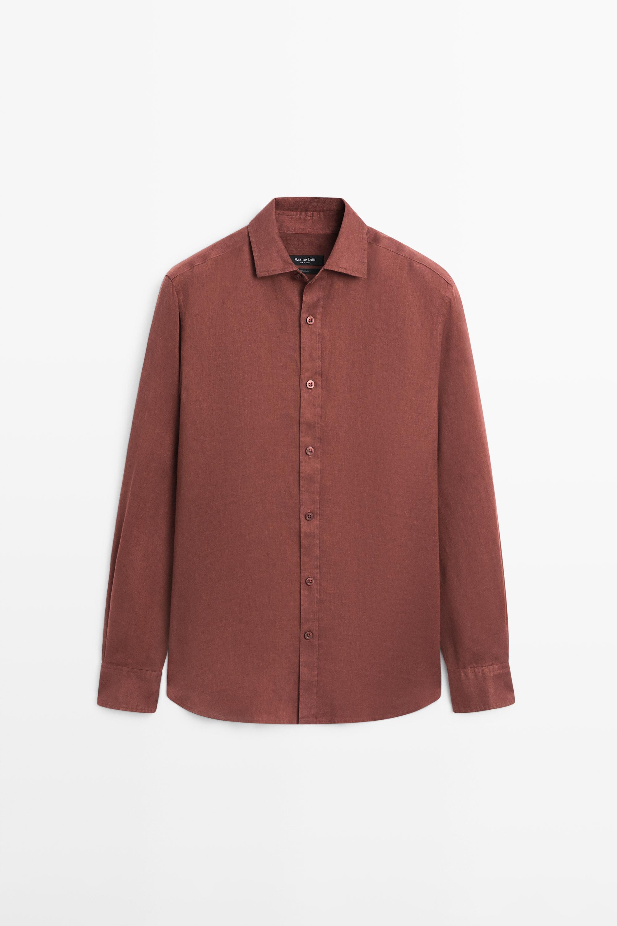 100% linen slim fit shirt — TERRA-COTTA