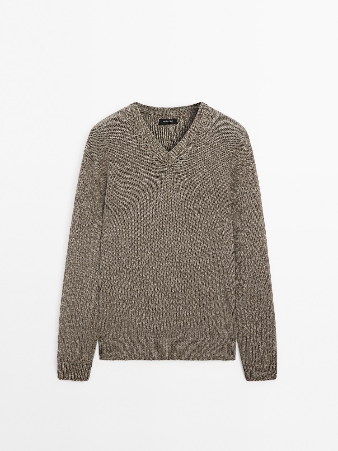 Massimo Dutti - Herre - Meleret Trøje I Strik Med V-Udskæring - Brændt - M