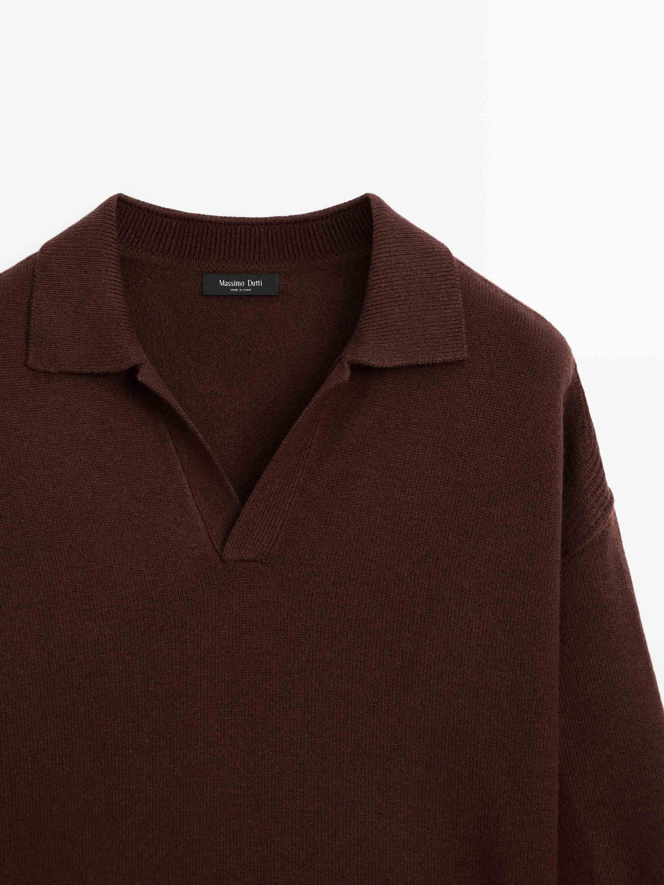 Wool blend polo collar sweater