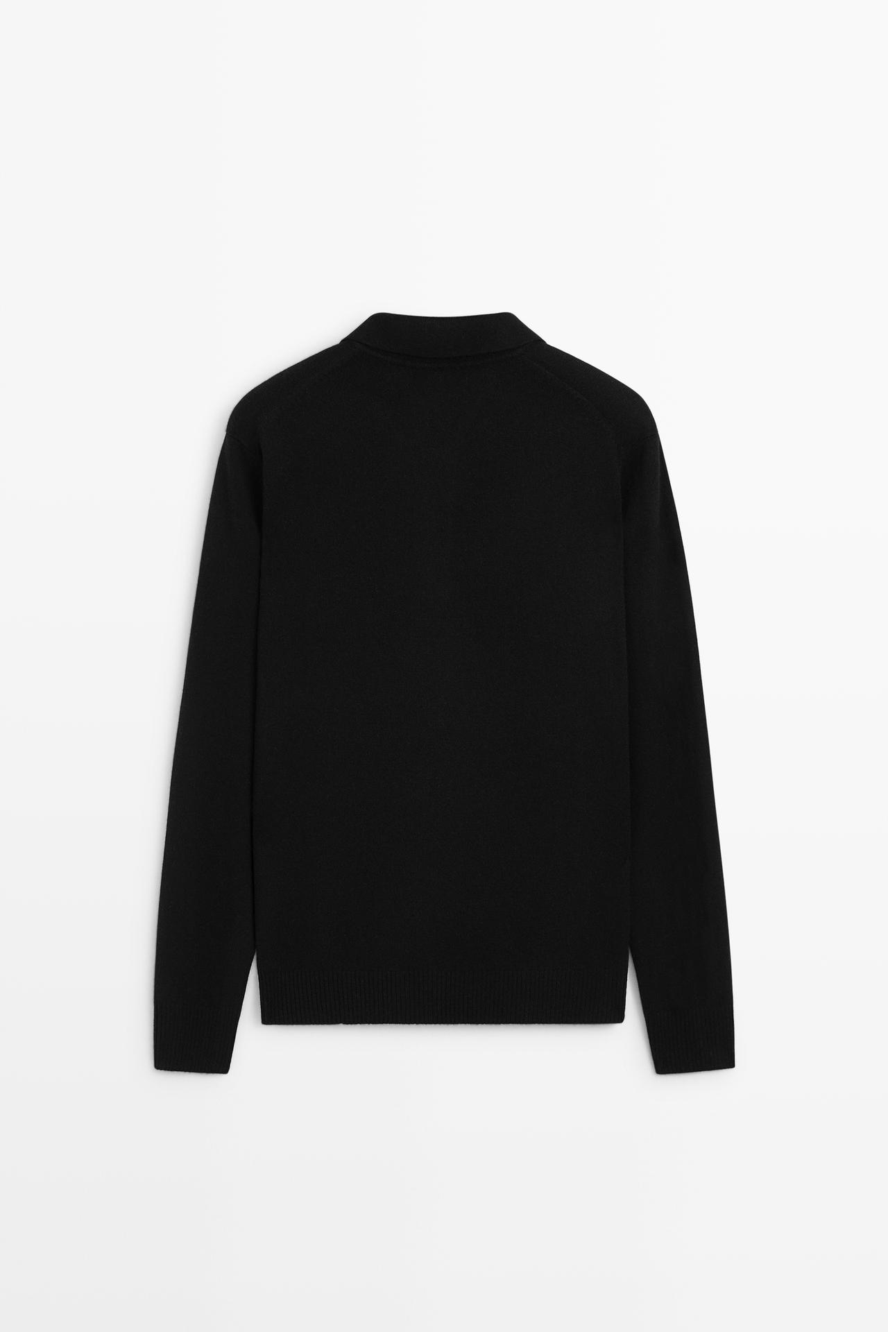 Wool blend polo sweater — BLACK