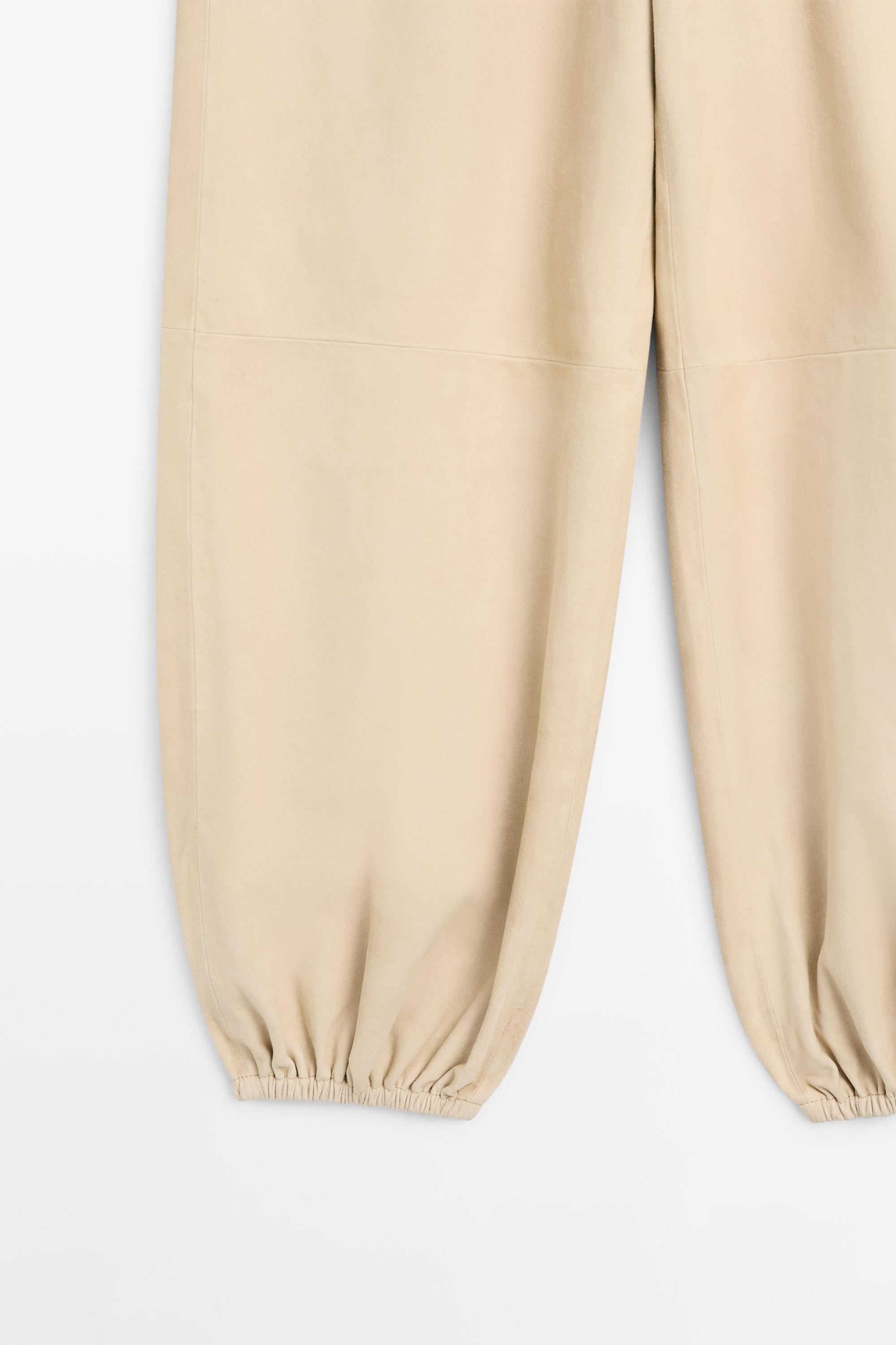 Suede leather sarouel trousers — Vanilla