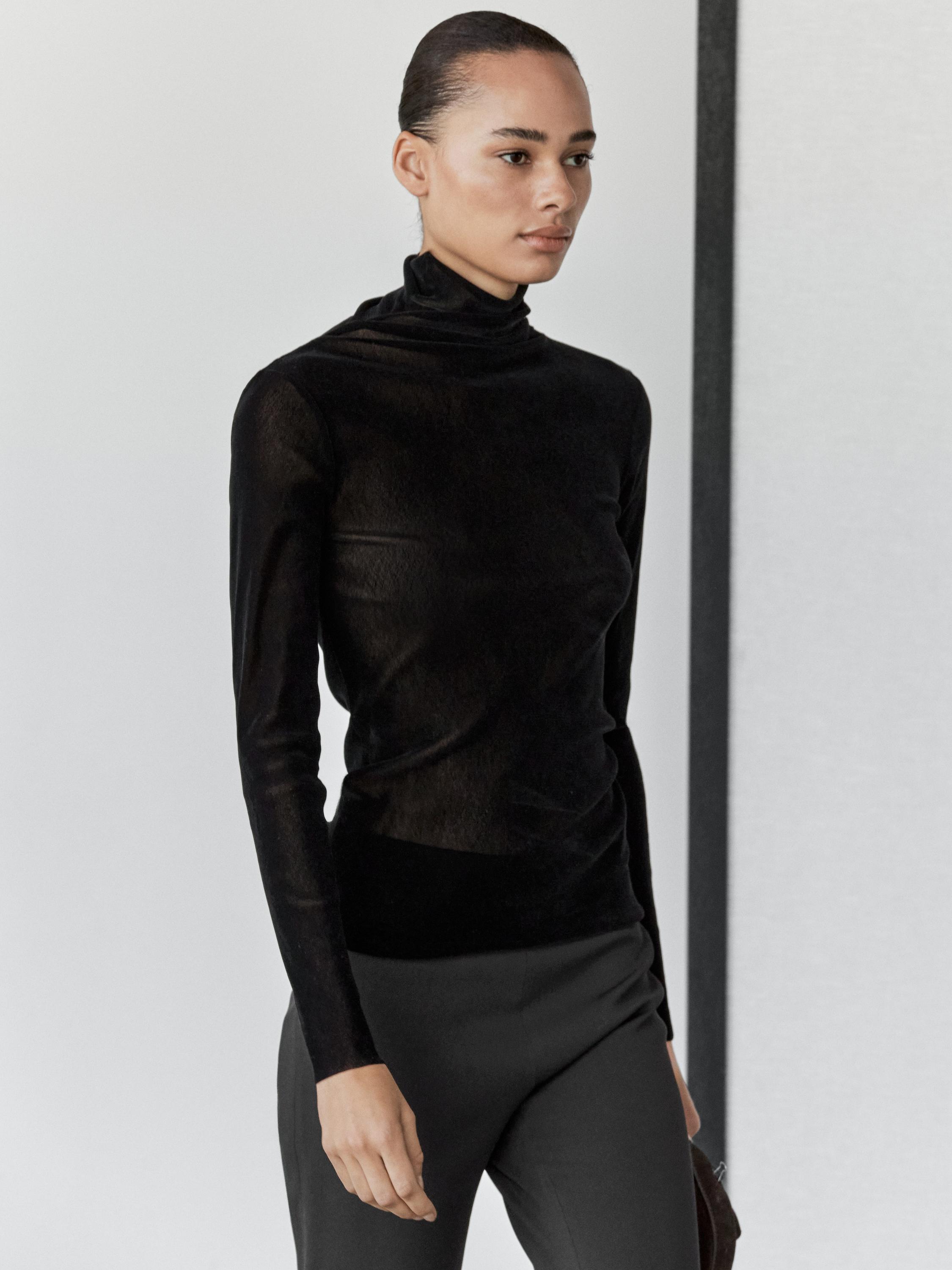 Semi-sheer long sleeve T-shirt