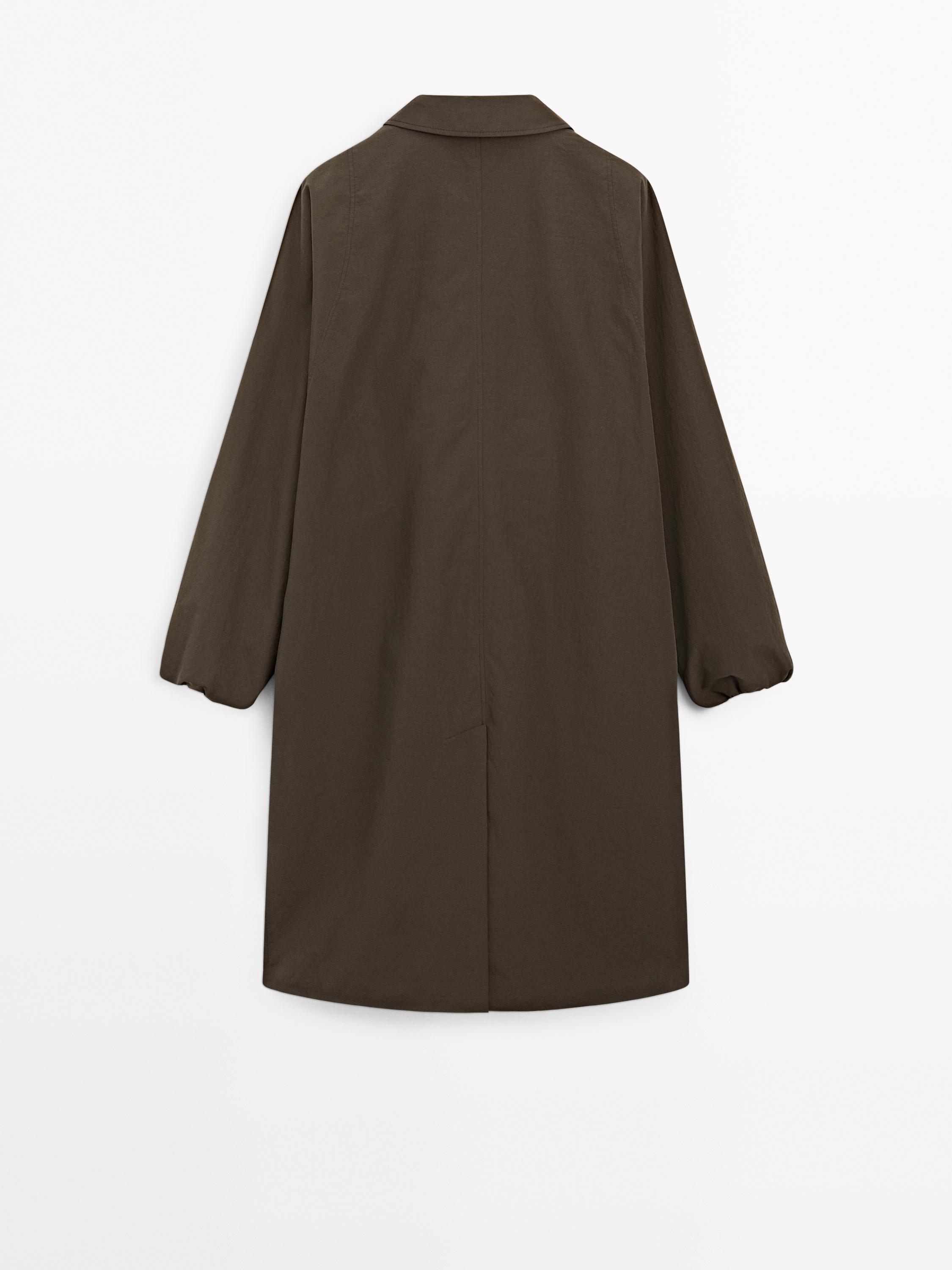 Technical fabric trench coat with button detail