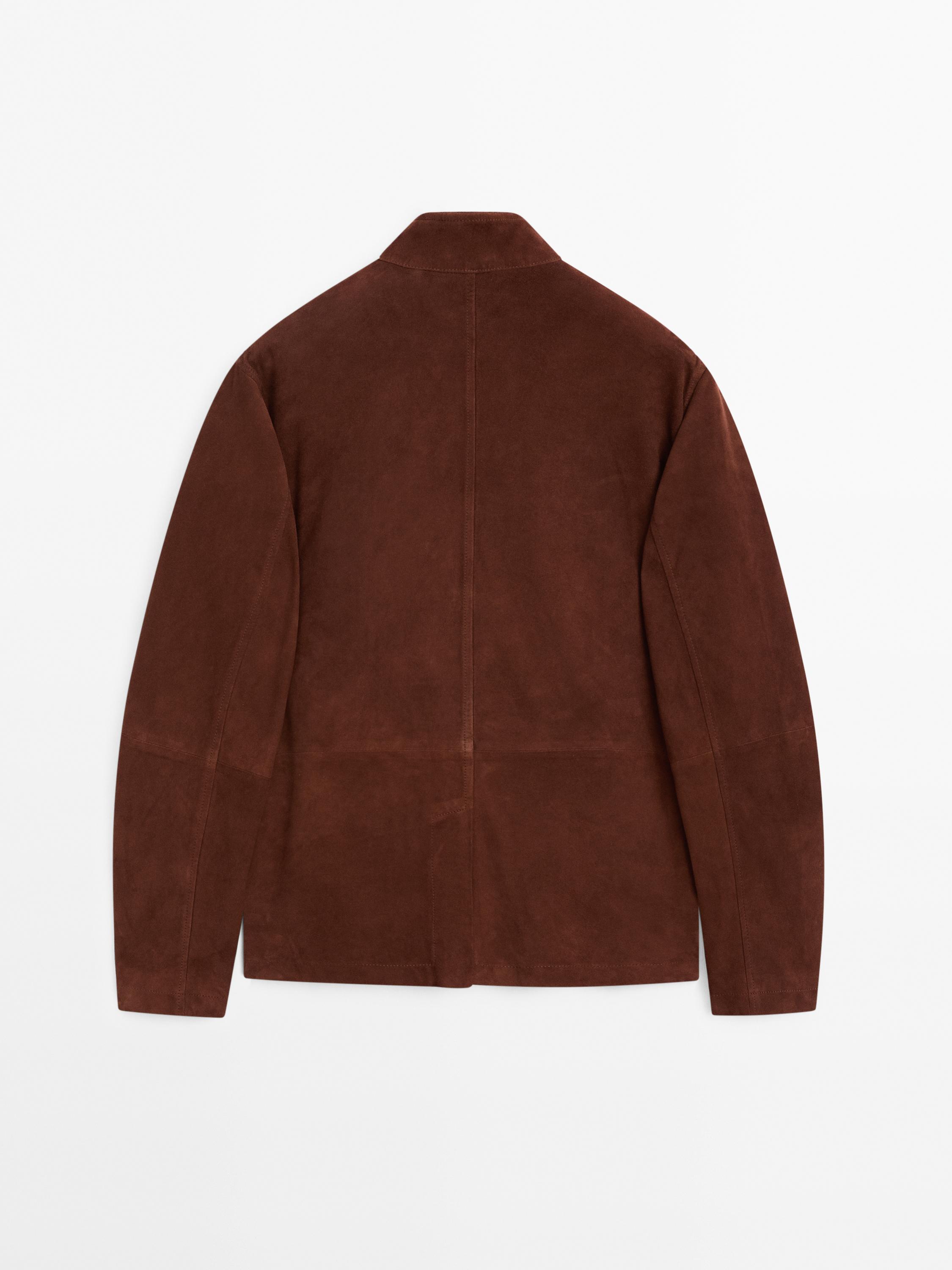 Suede leather stand collar jacket