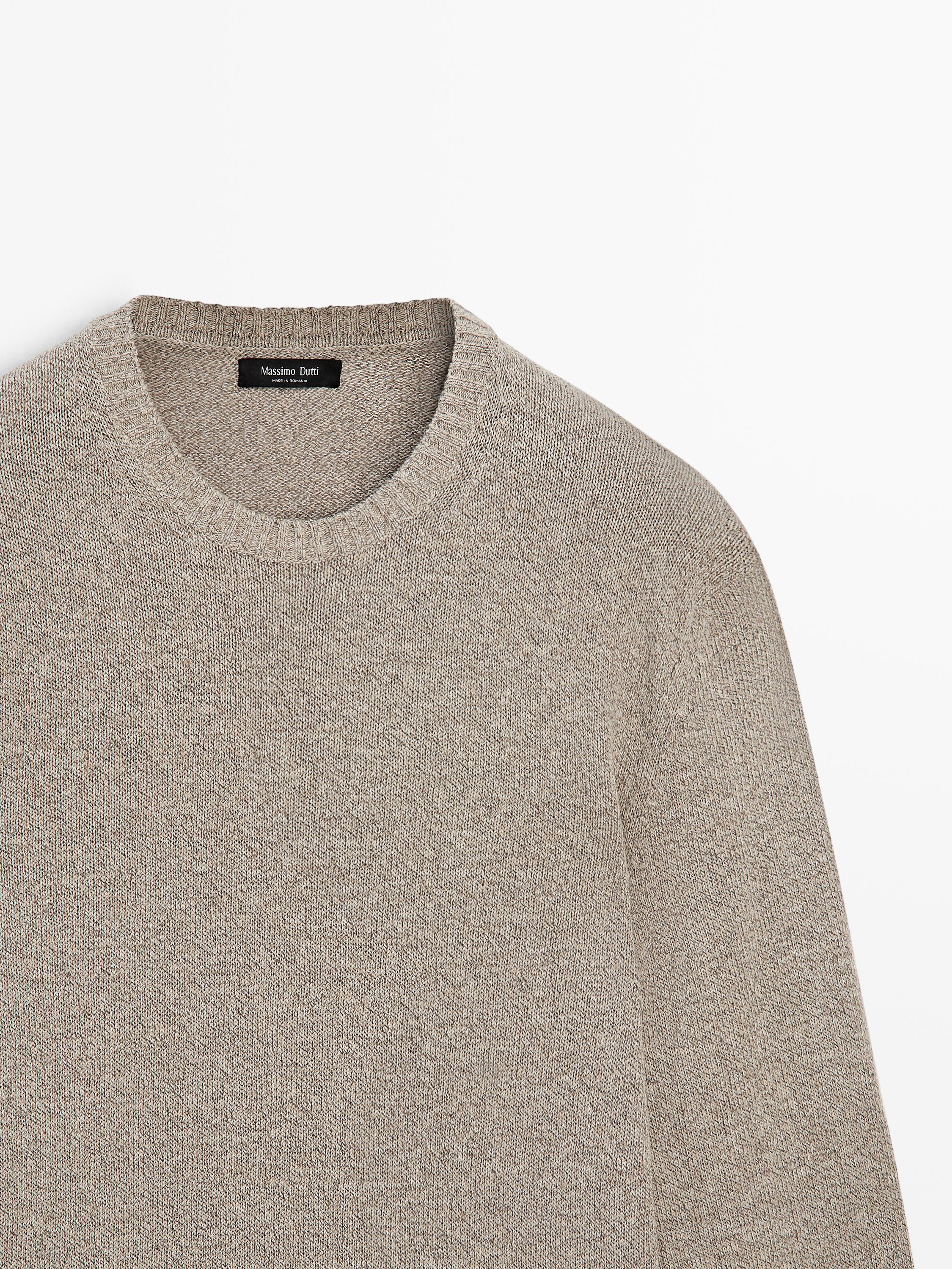 Cotton and linen mouliné knit sweater — BEIGE MARL