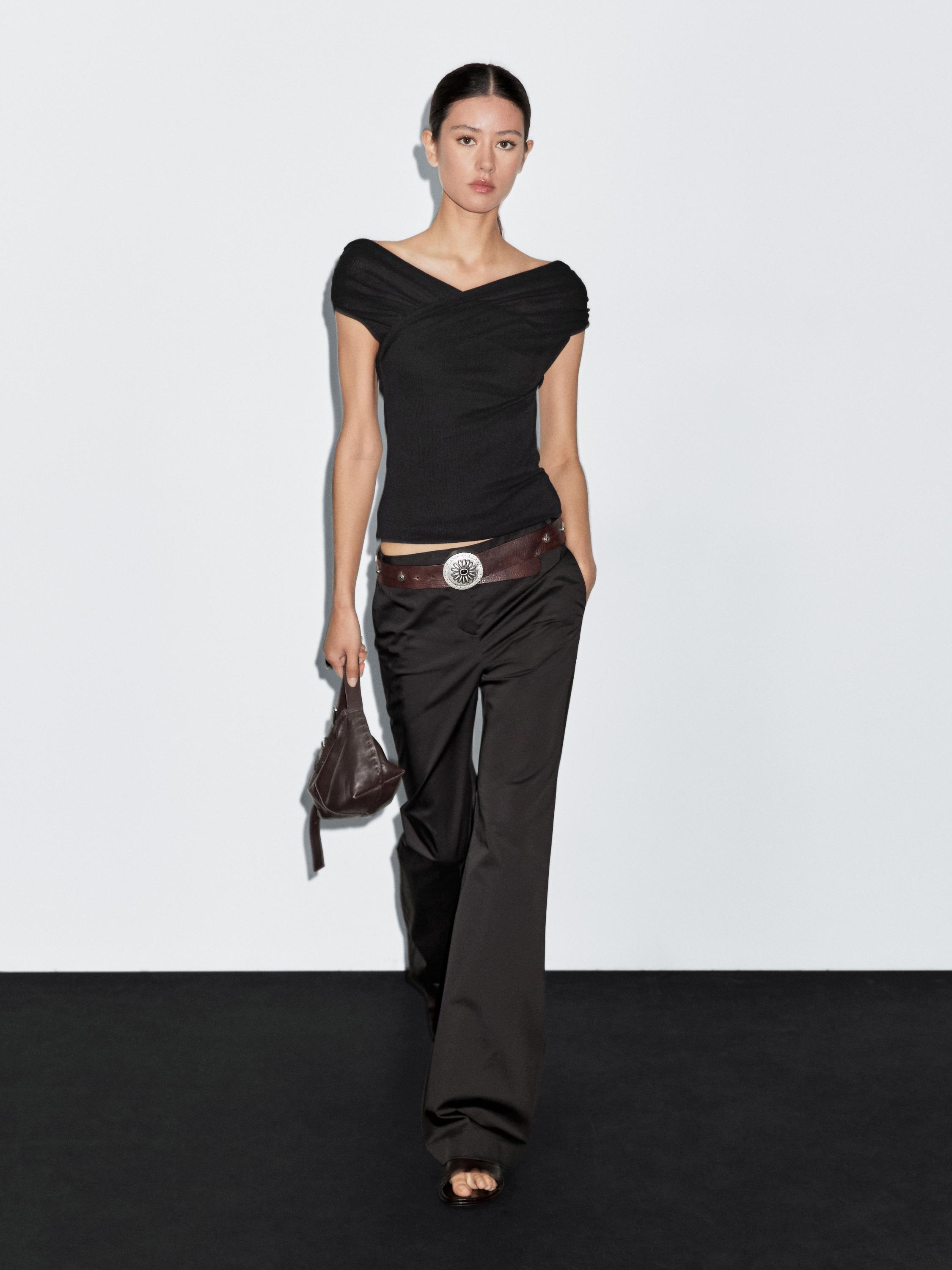 Boat neckline crossover top 100% cotton