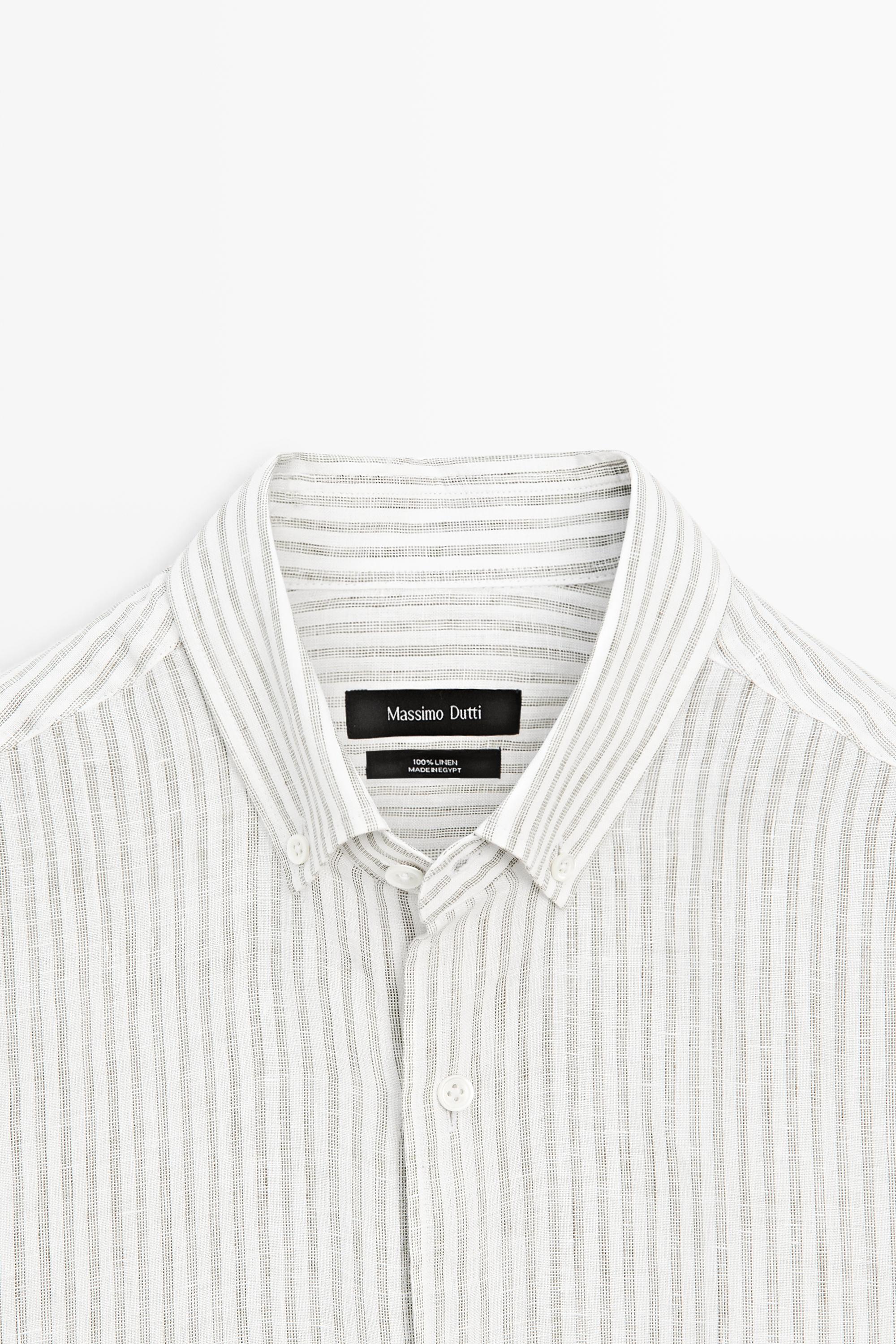 100% linen pinstriped slim fit shirt — GREEN