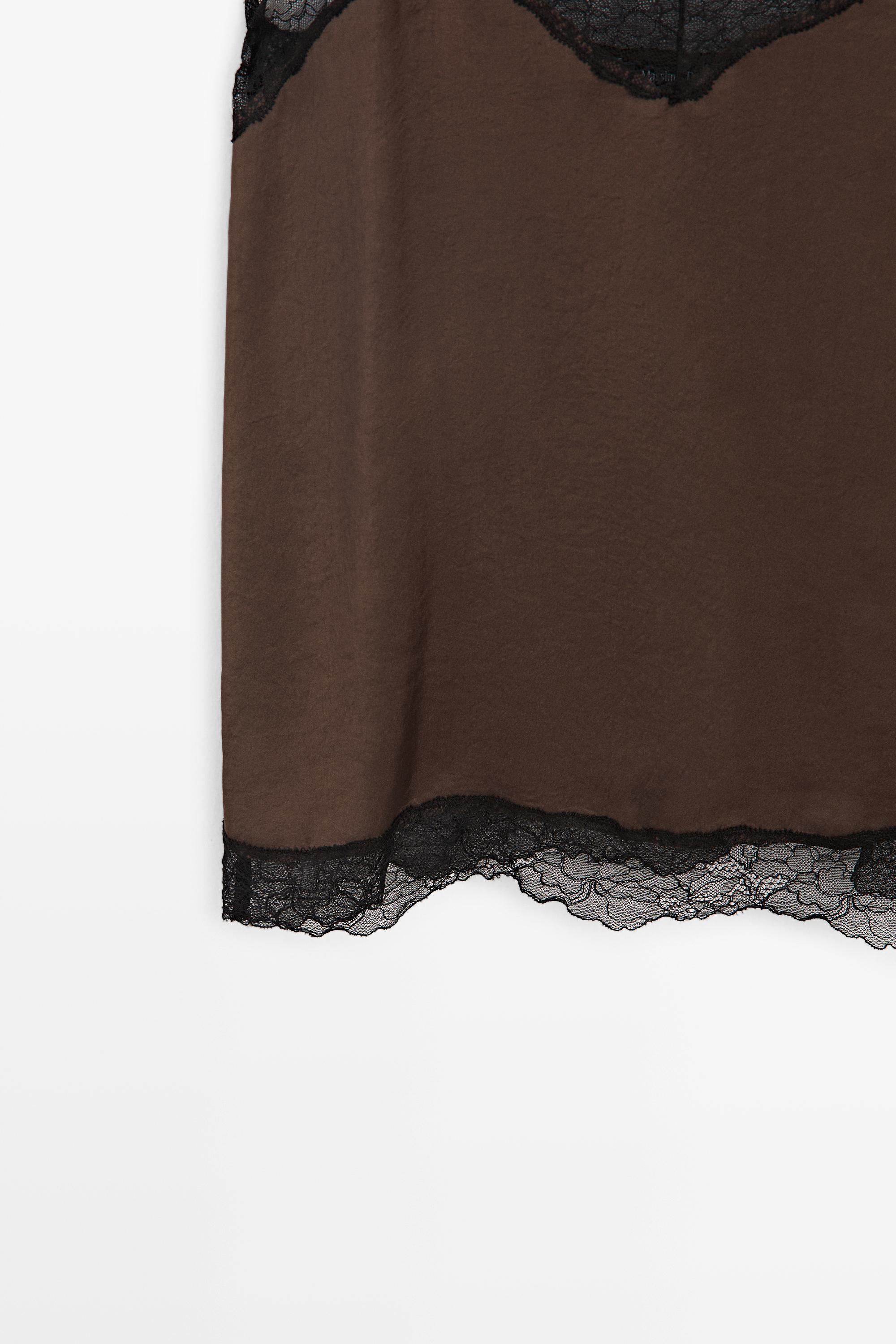 Contrast lace camisole top — BROWN MARL