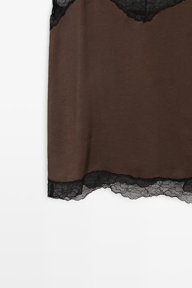 Contrast lace camisole top — BROWN MARL 7