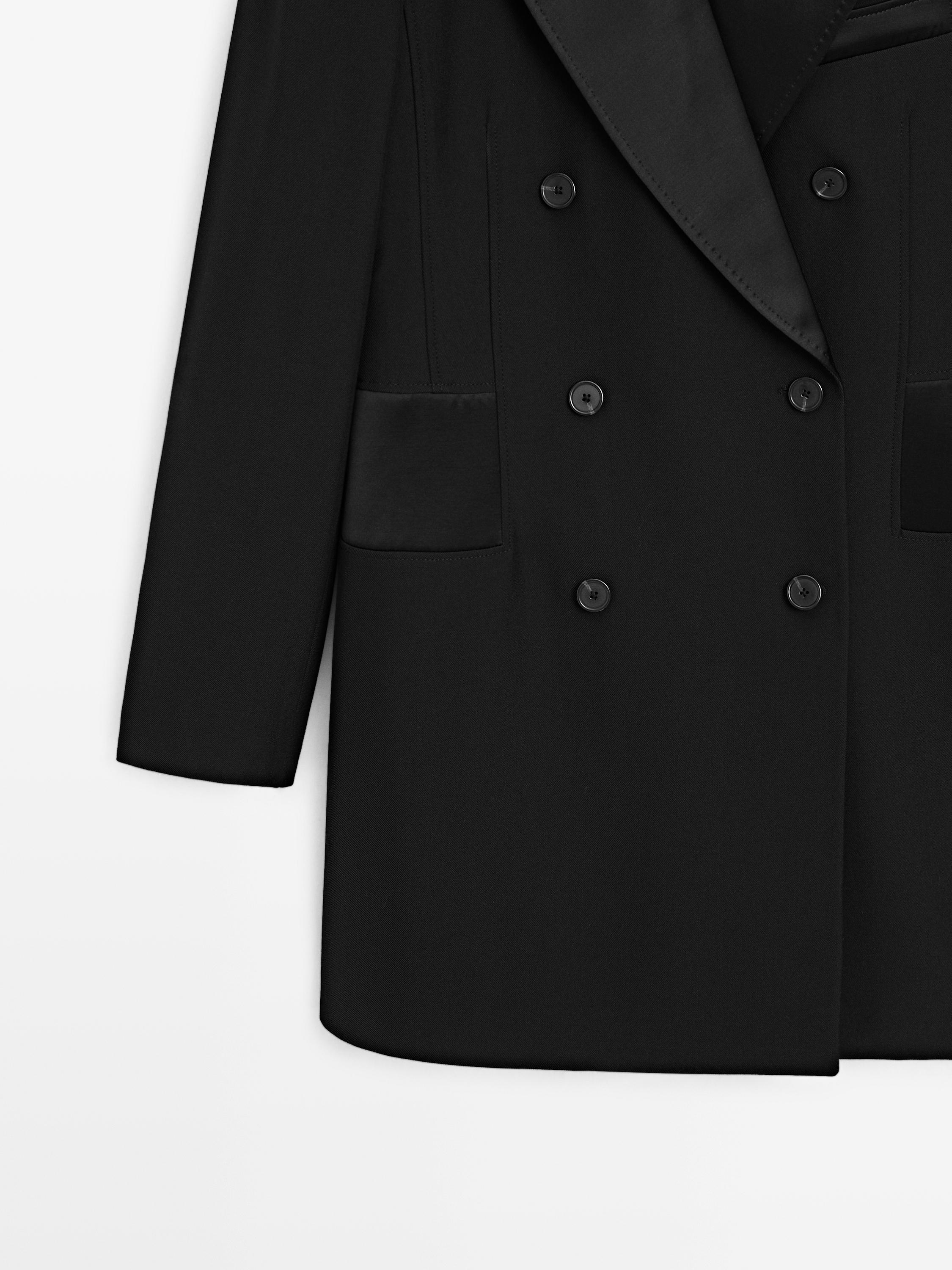 Blazer-style dress with satin detail — BLACK