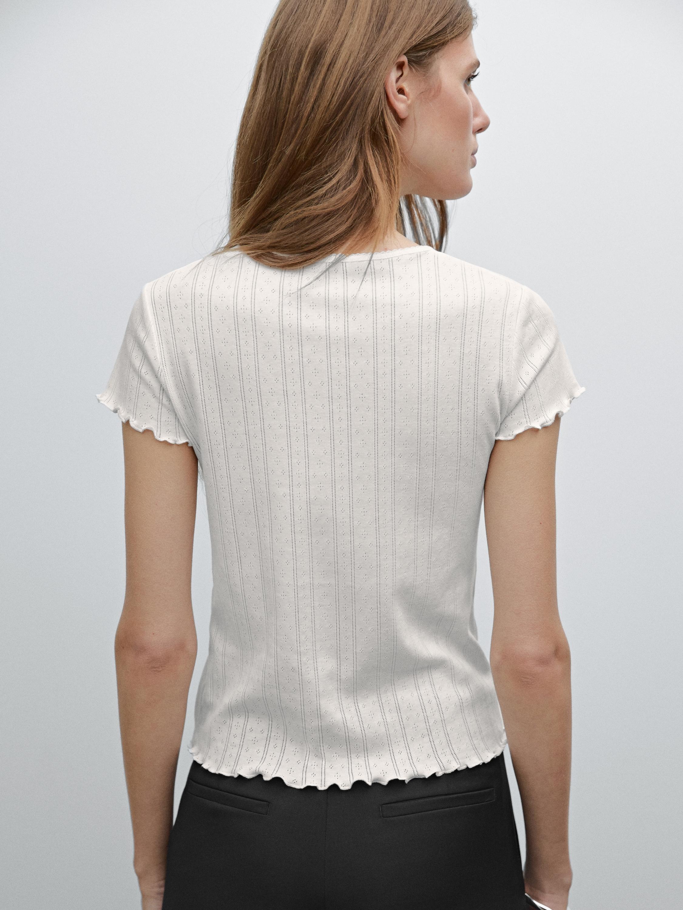 Pointelle openwork cotton T-shirt