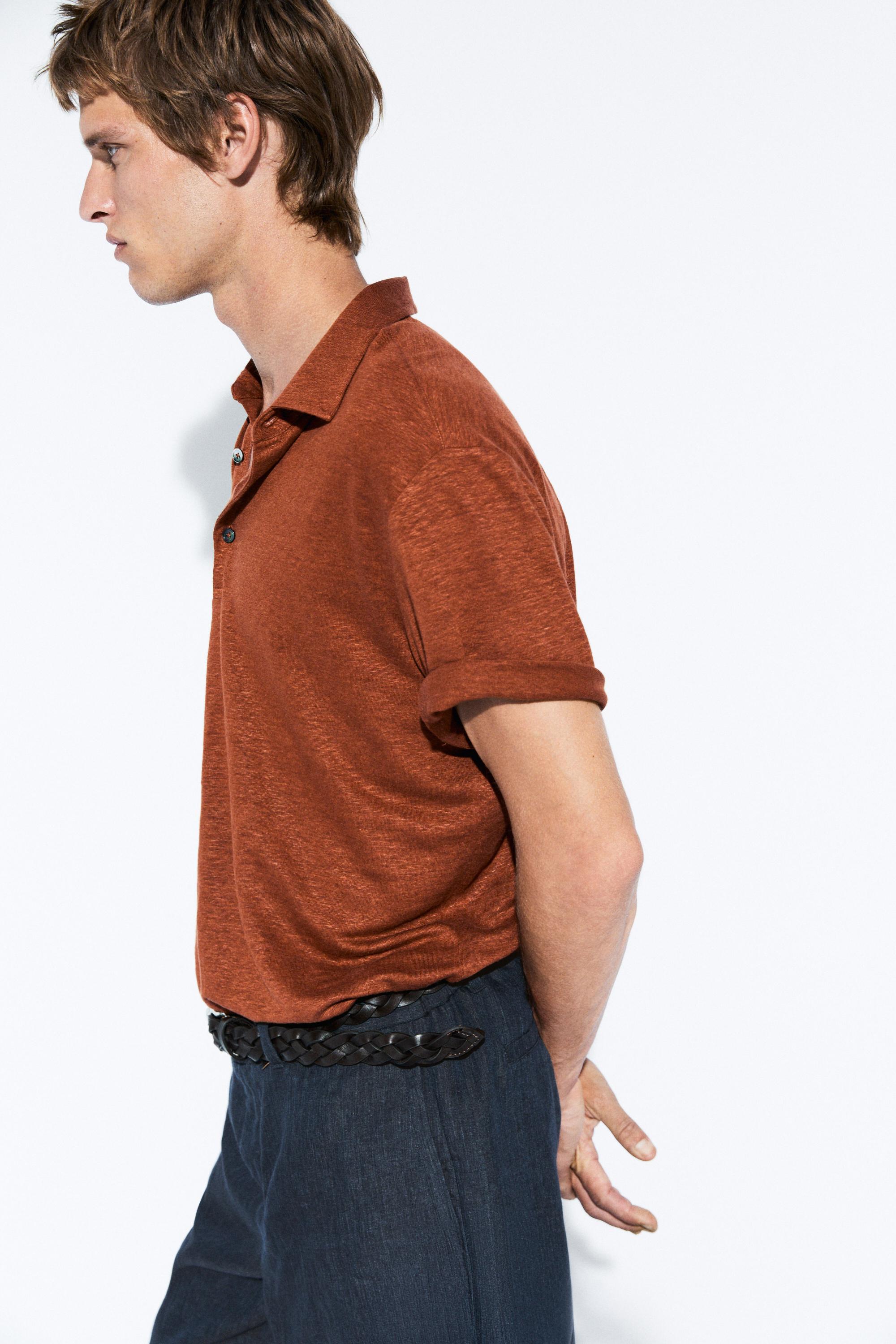 100% linen short sleeve polo shirt — Washed