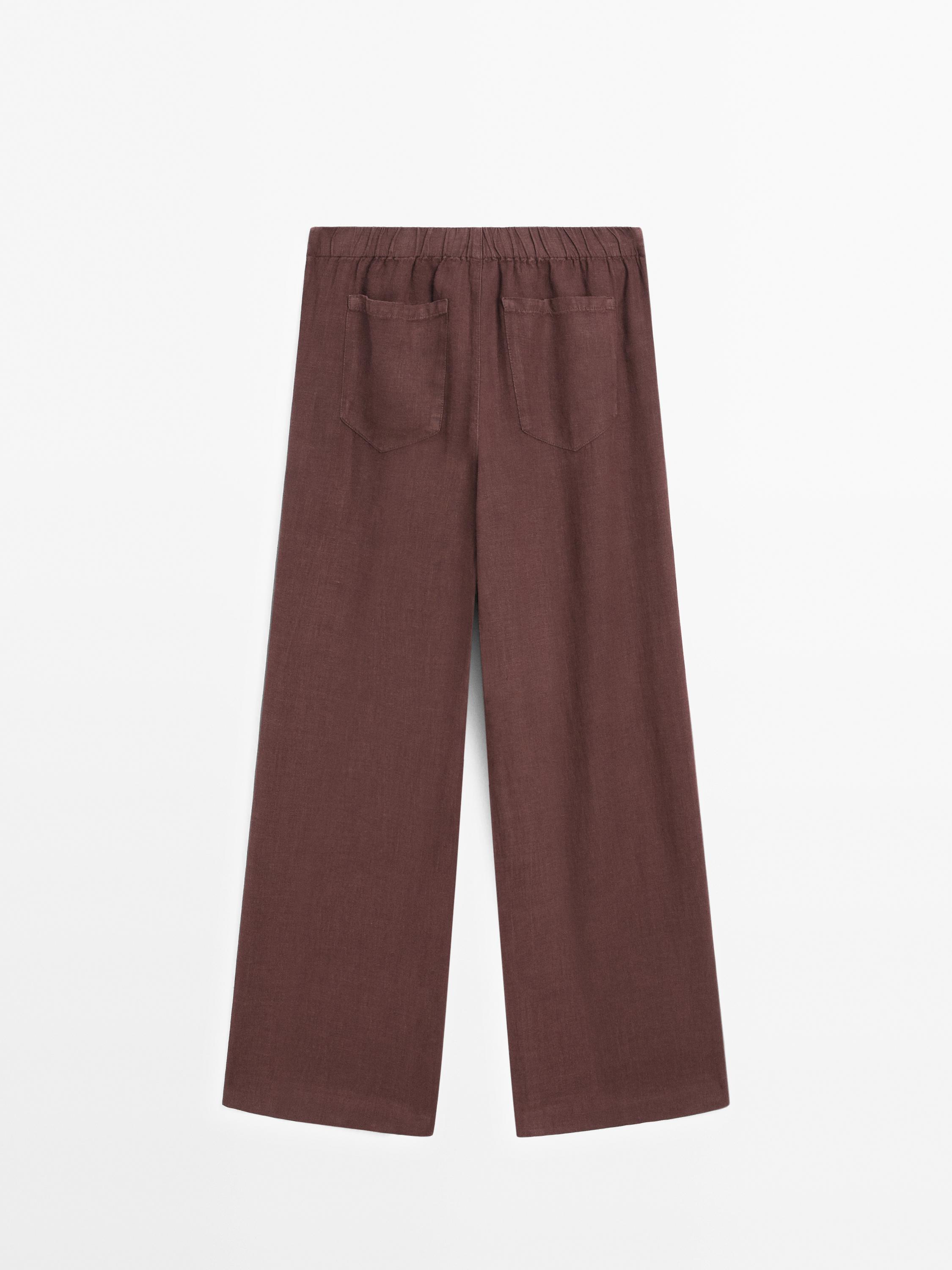 Pantalón recto bolsillos 100% lino