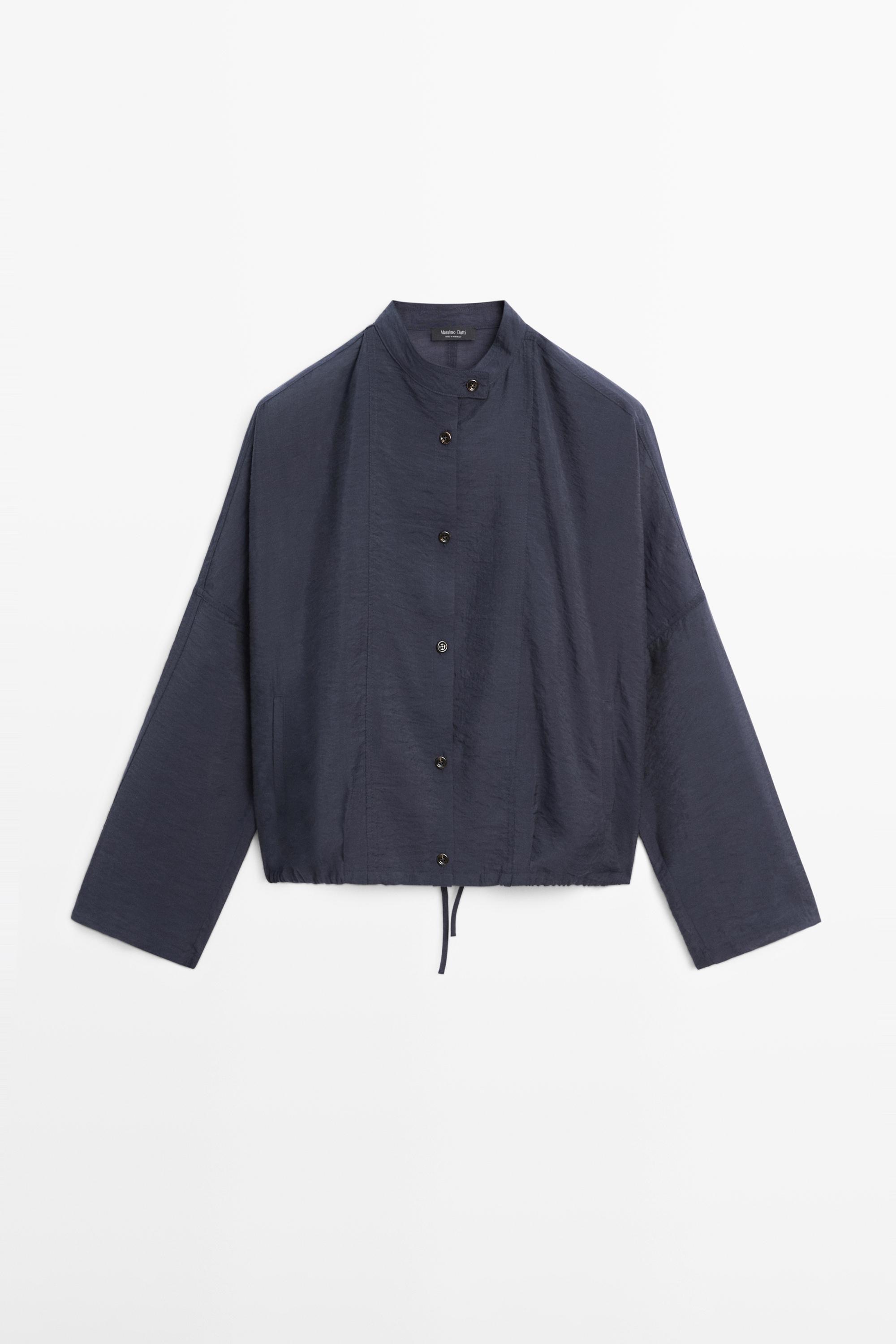 Stand collar bomber jacket with button details — MEDIUM BLUE
