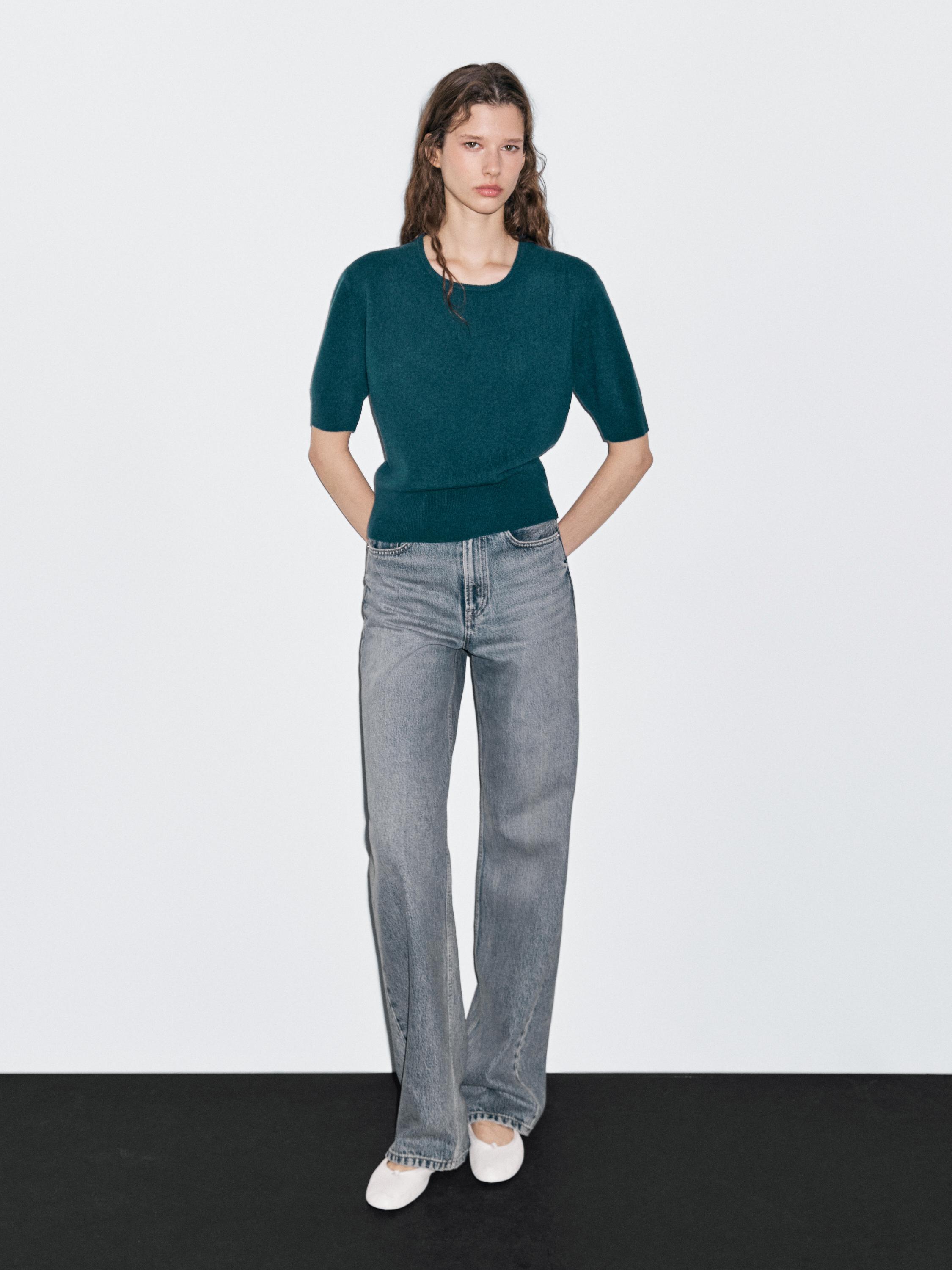 Short sleeve wool blend sweater
