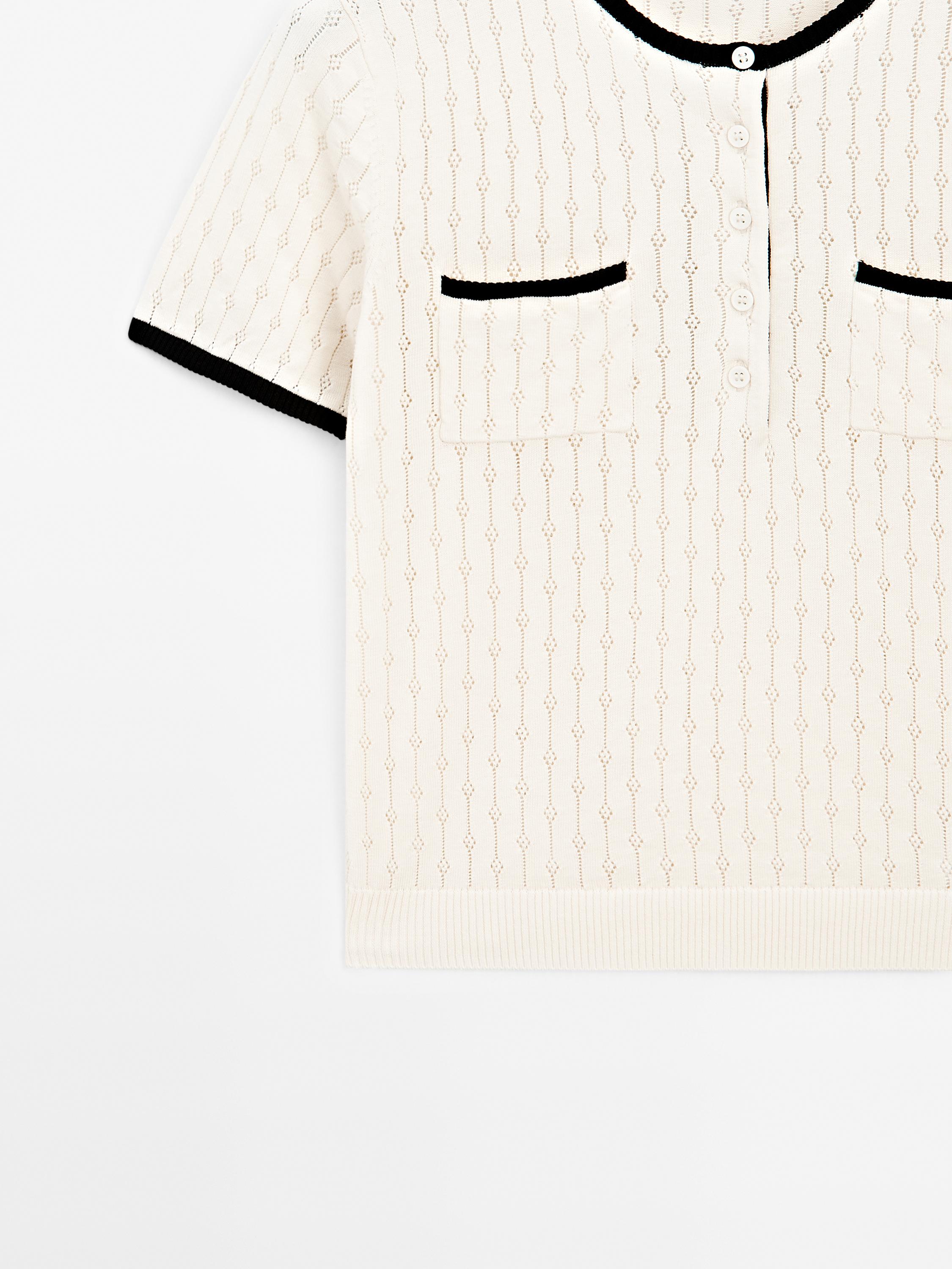 Pointelle knit sweater with short sleeves