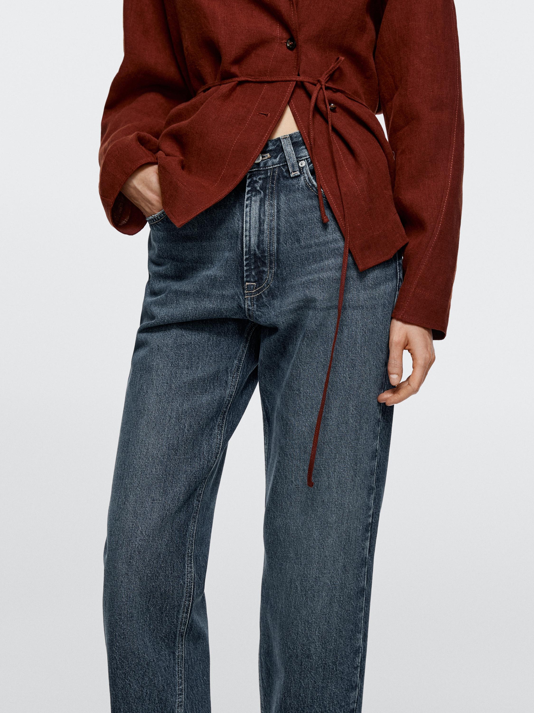 Straight-leg high-waist jeans — MEDIUM BLUE