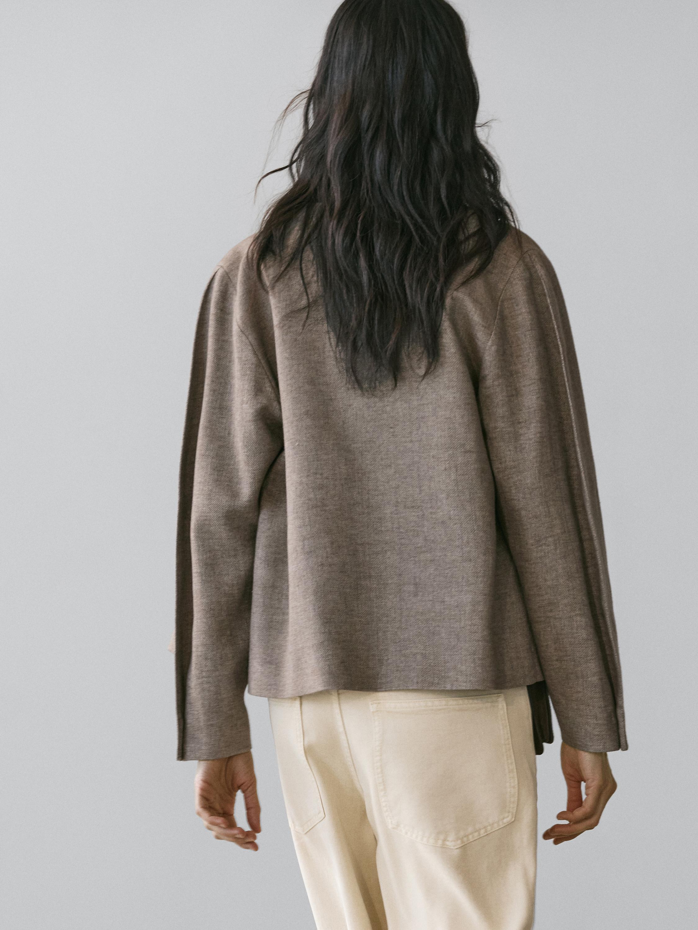Short linen blend jacket — MOLE BROWN