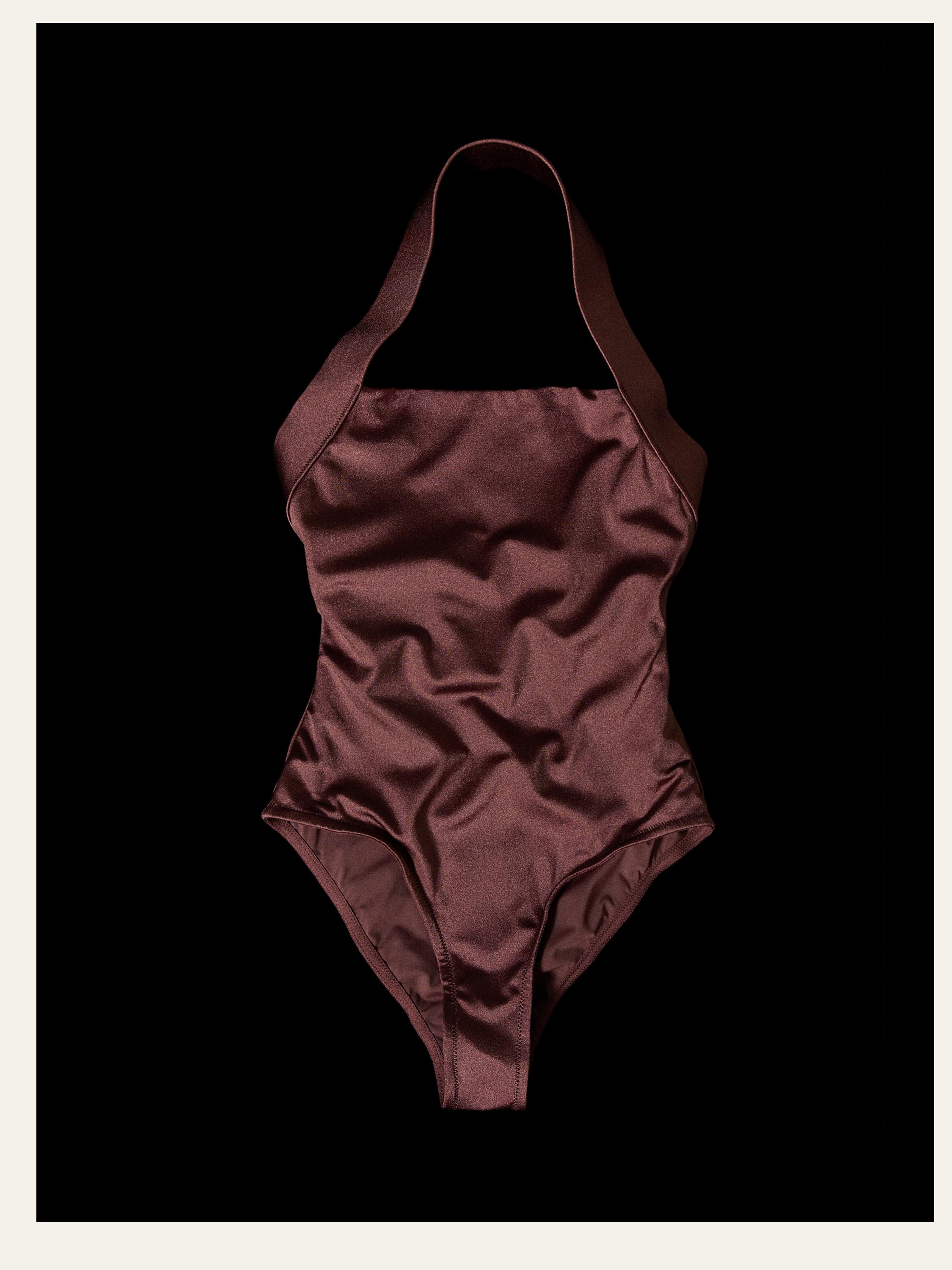 Shimmery halter swimsuit — BROWN
