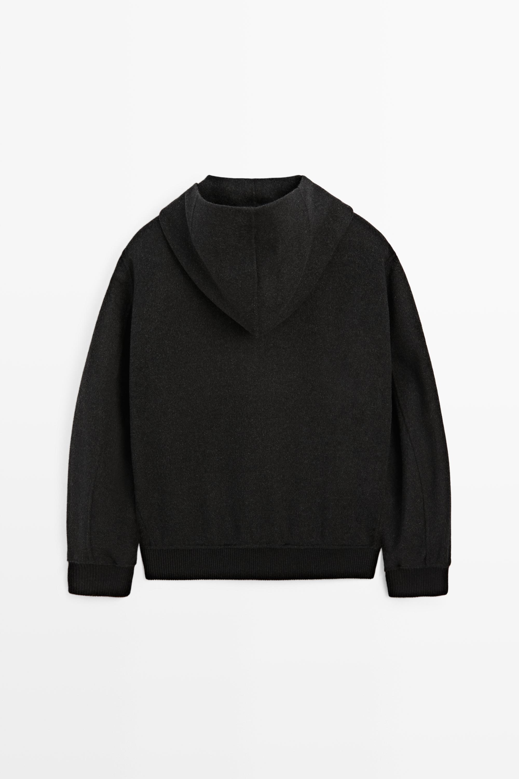 Wool blend double-knit hooded jacket — CHARCOAL