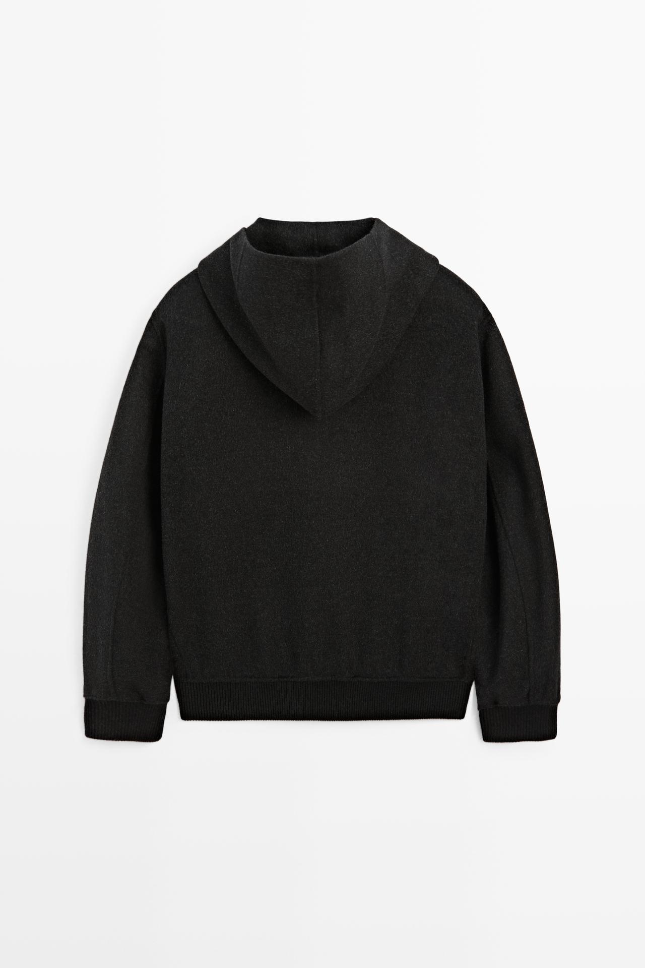 Wool blend double-knit hooded jacket — CHARCOAL