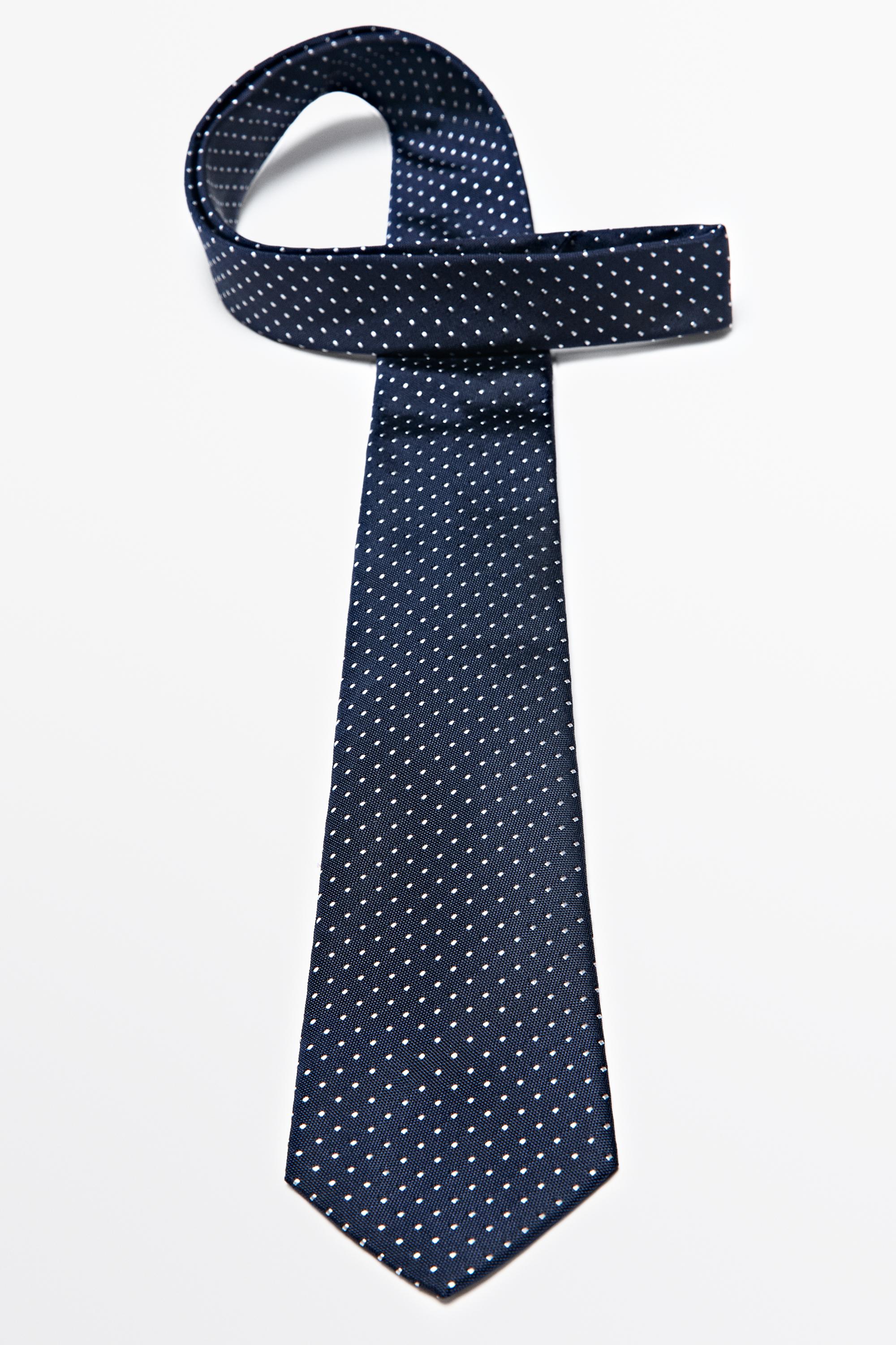 100% silk polka dot tie — NAVY BLUE