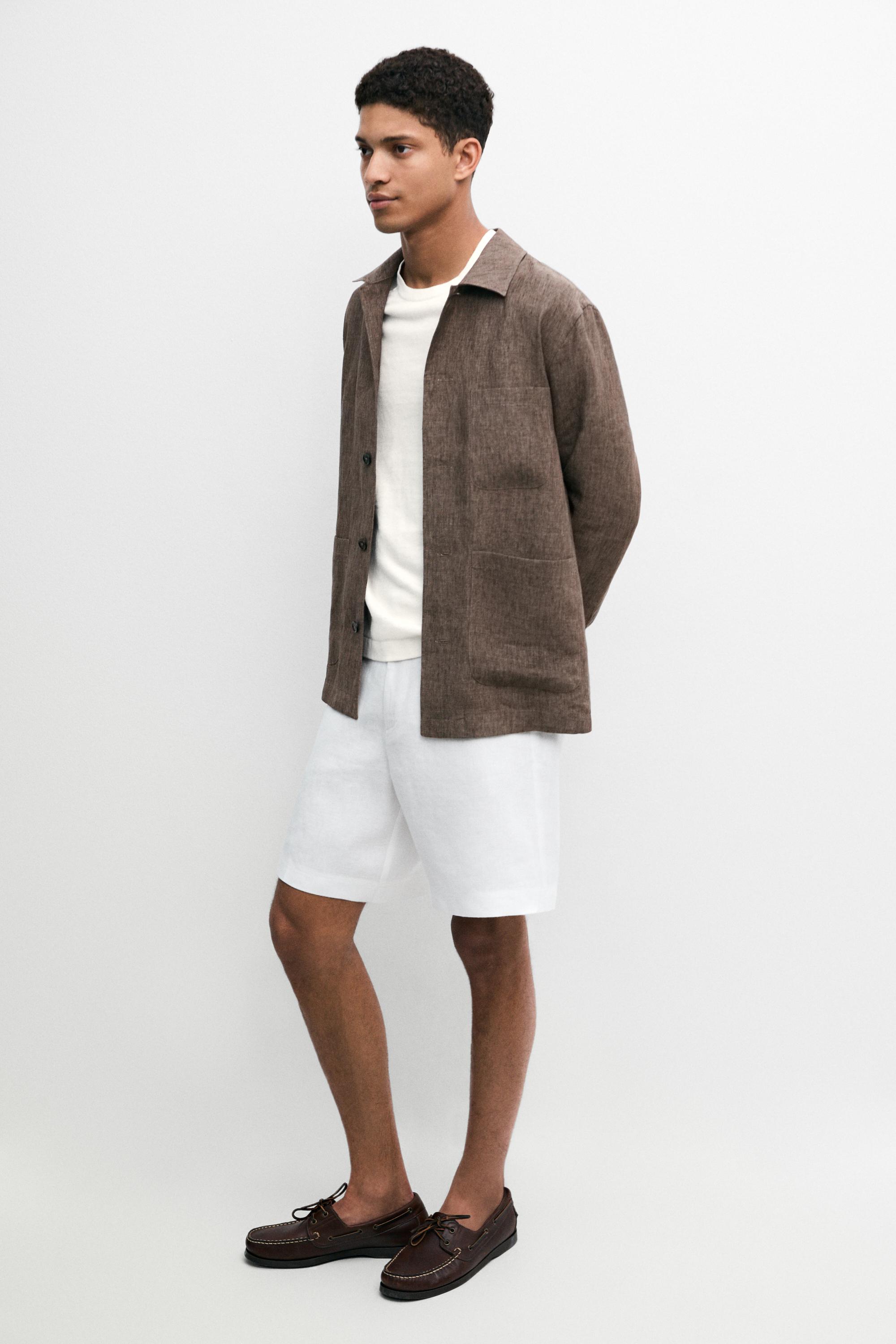 100% linen short Bermuda shorts — WHITE