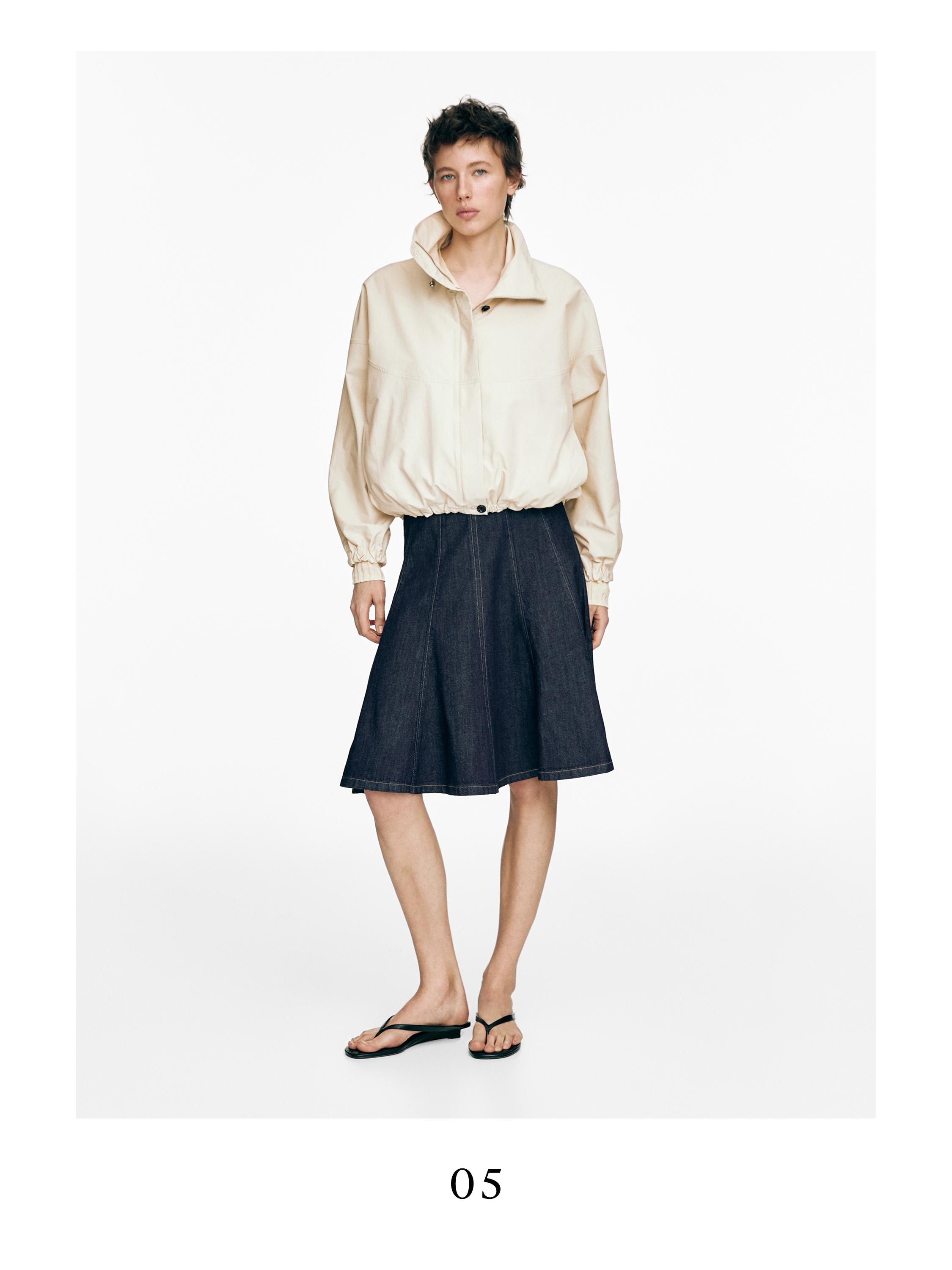 Denim godet midi skirt — DARK BLUE
