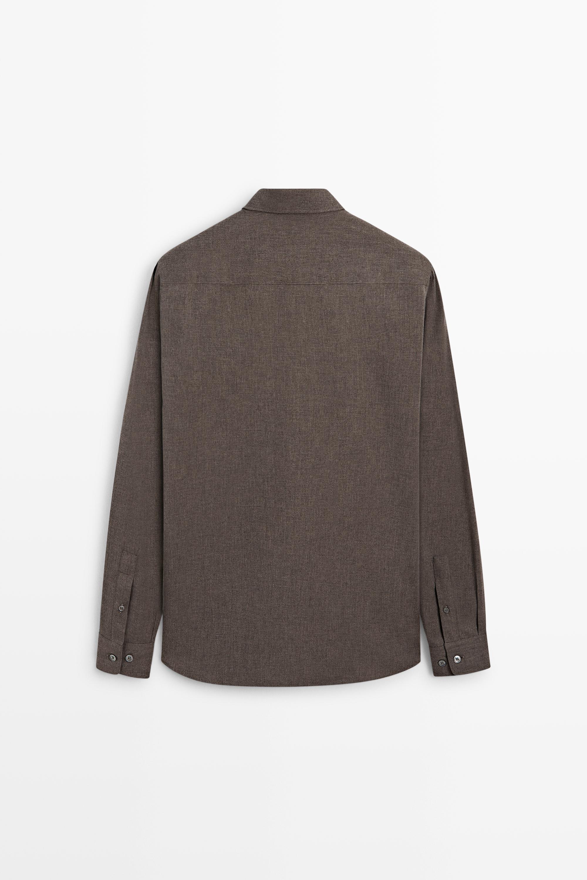 100% cotton melange twill regular fit shirt — MOLE BROWN