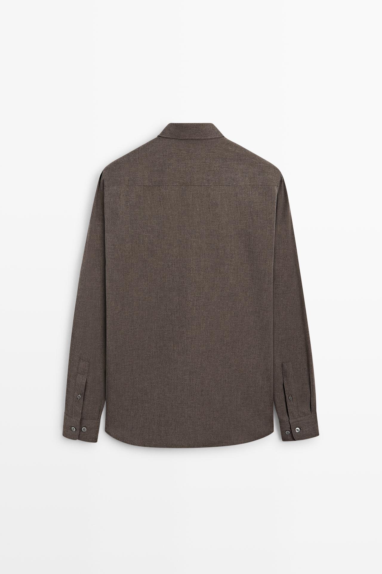 100% cotton regular fit melange twill shirt — MOLE BROWN