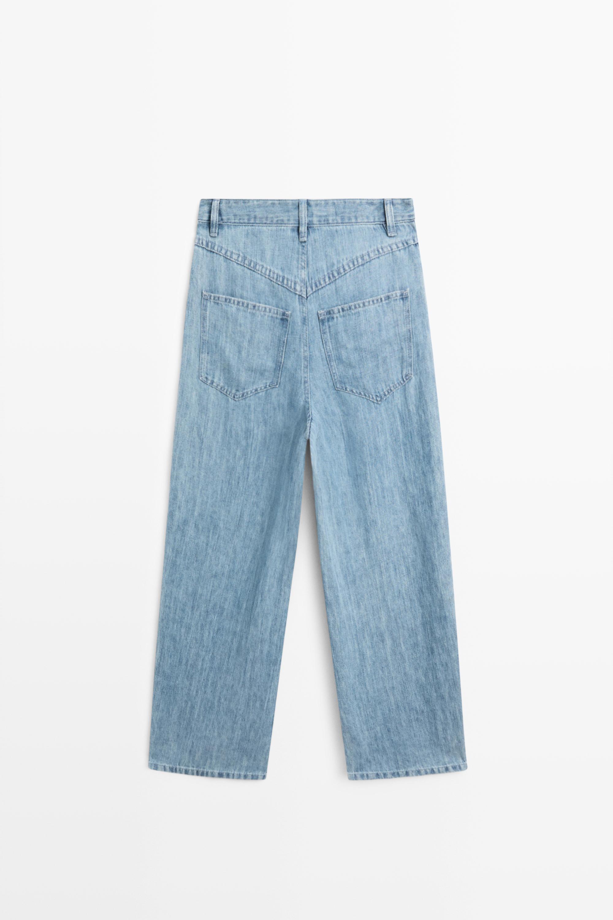 100% linen high-waist barrel fit jeans — Light Blue