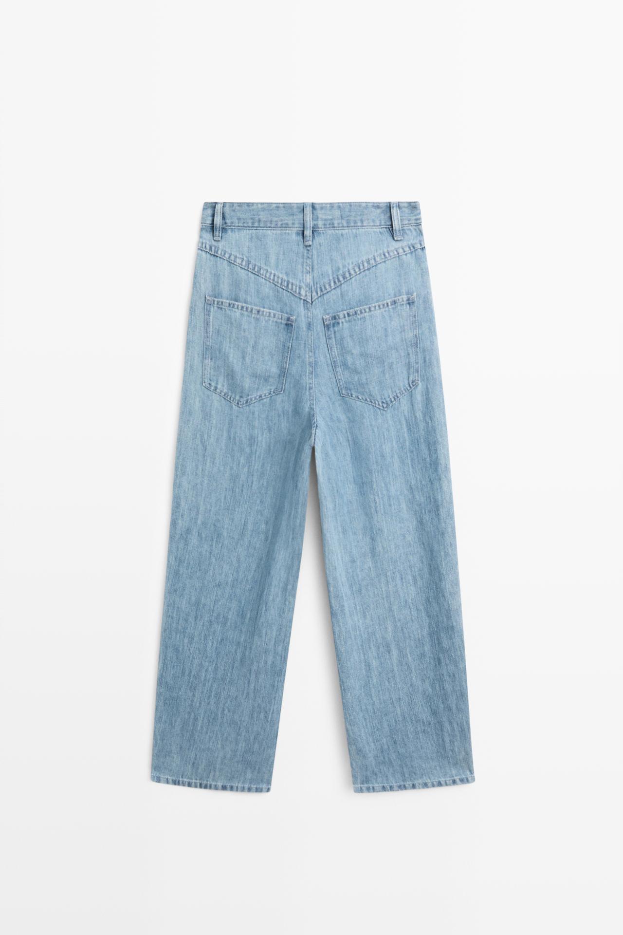 100% linen high-waist barrel fit jeans — Light Blue