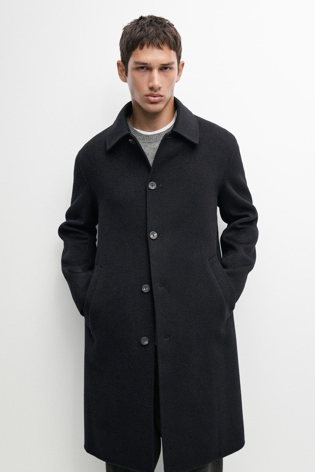Long wool-blend double-faced coat · Deep Blue · Coats | Massimo Dutti