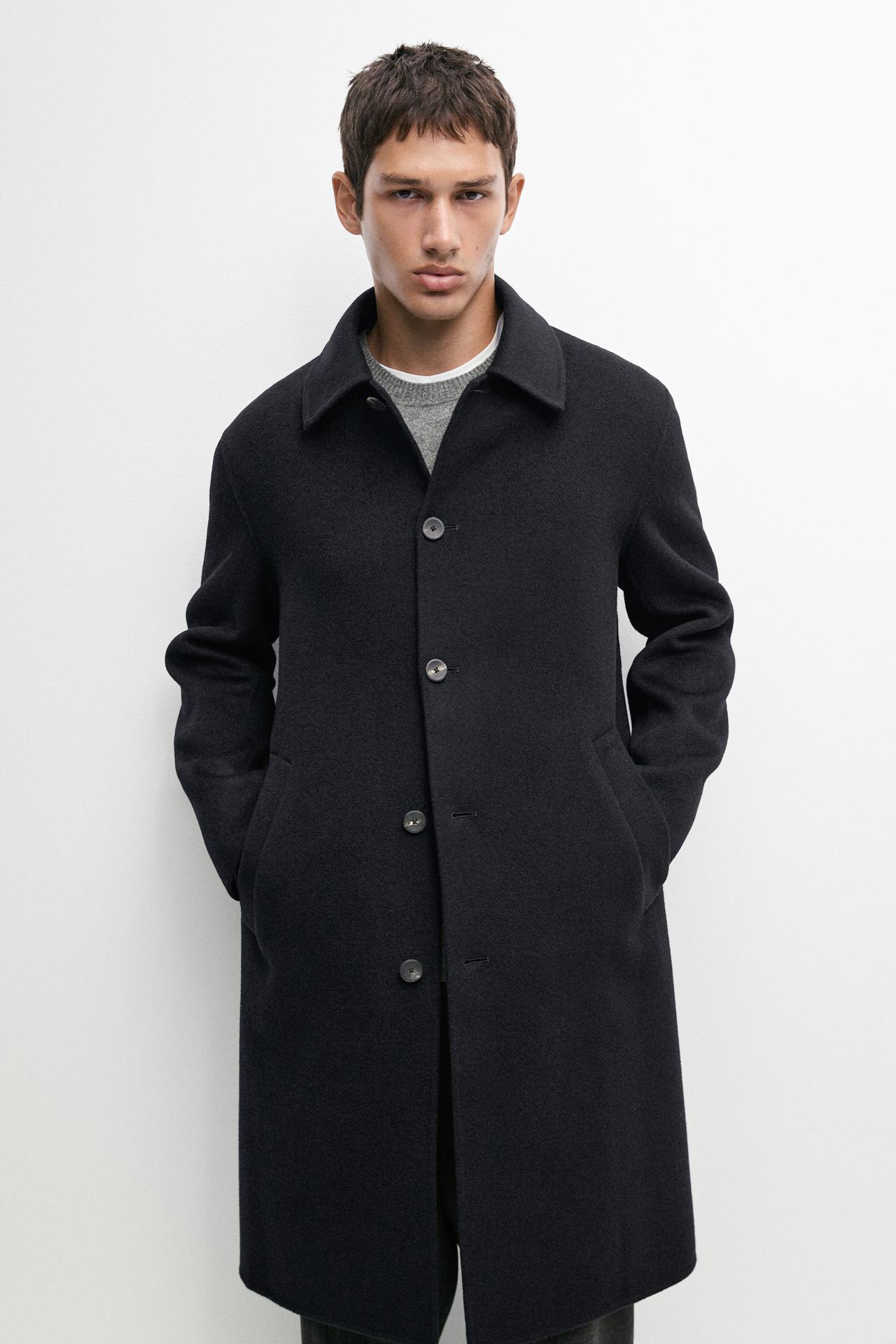 Long double-faced wool blend coat — DEEP BLUE