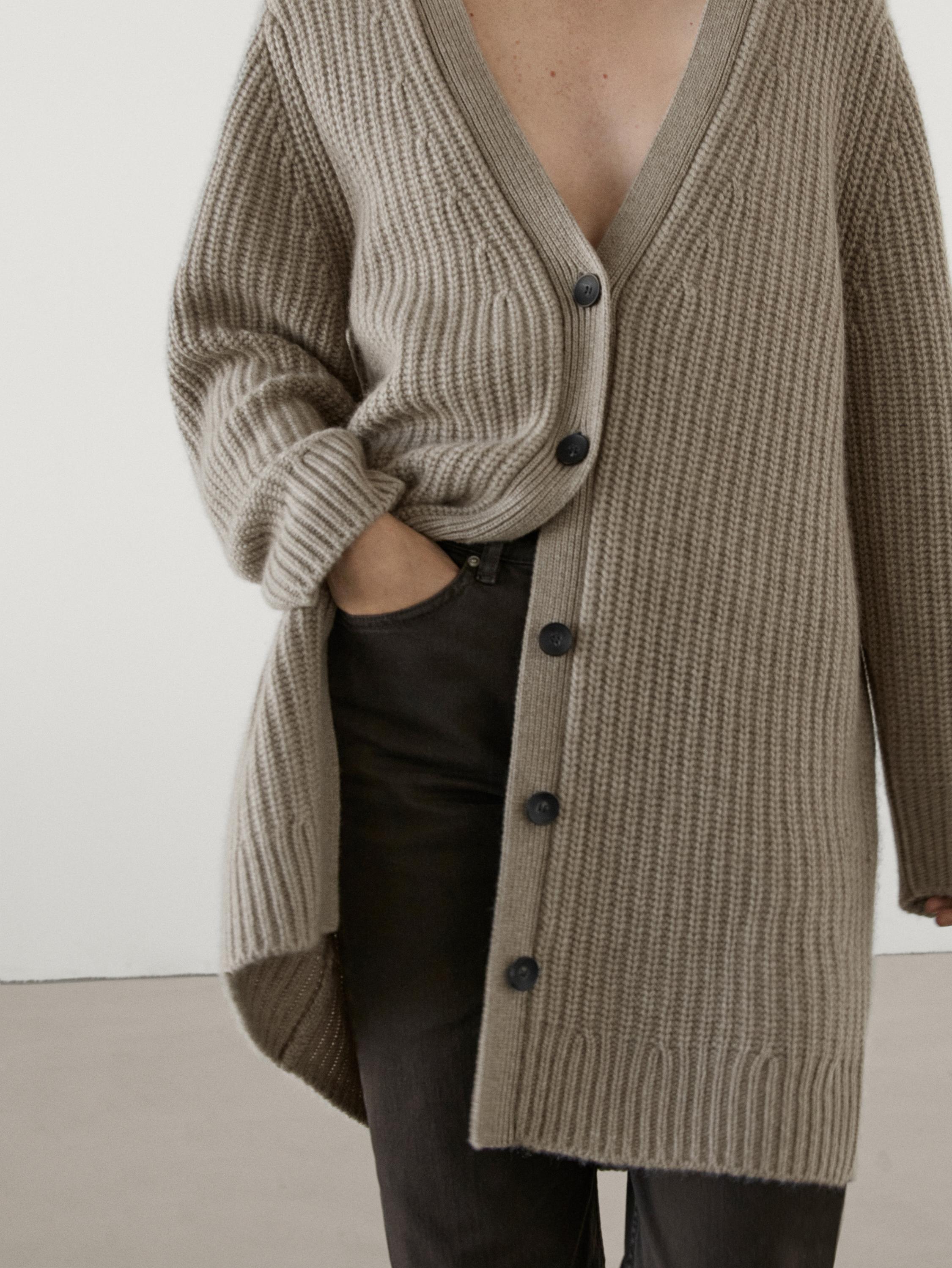 Cárdigan largo punto perlado 100% cashmere