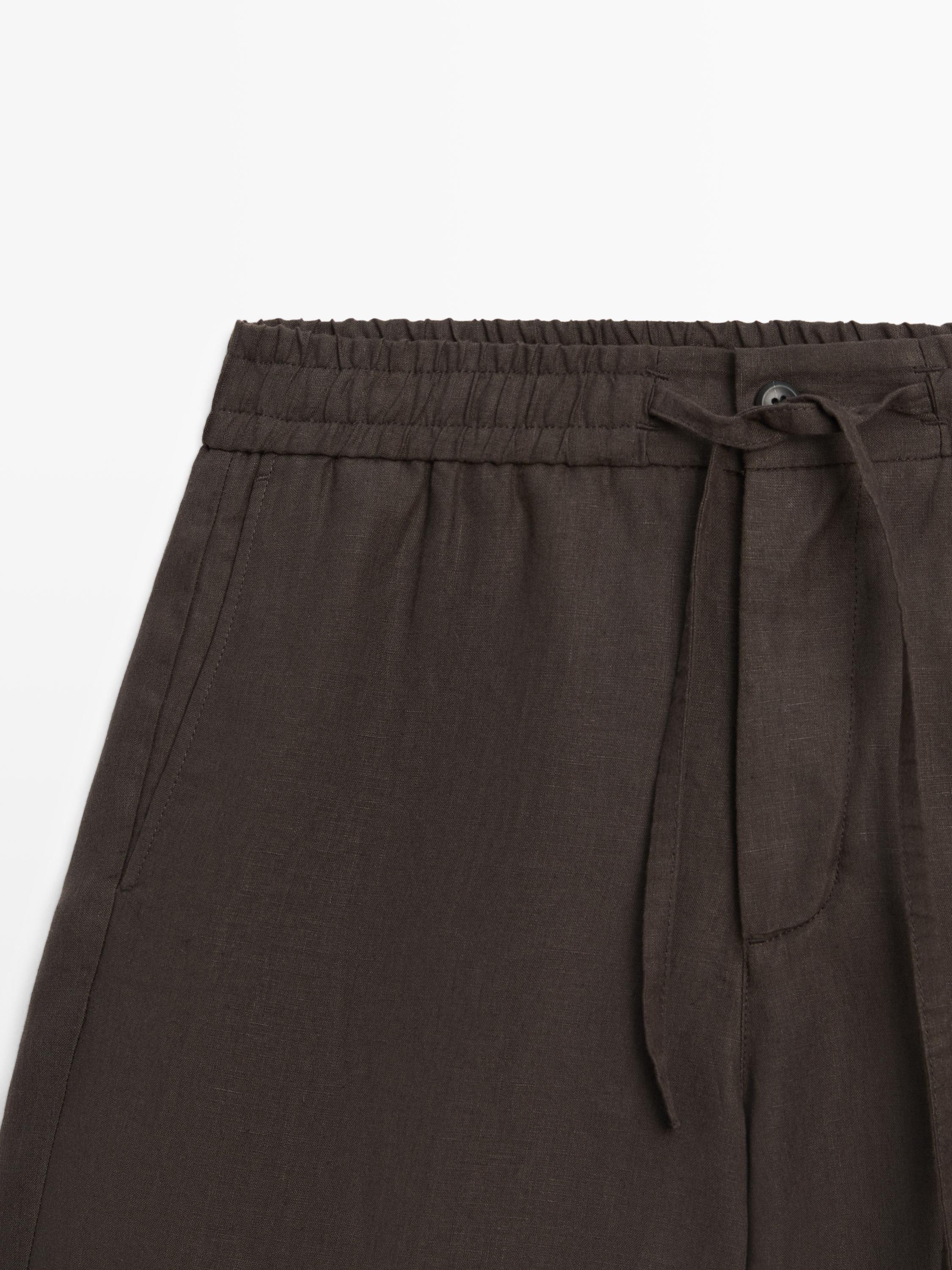 100% linen short Bermuda shorts — BROWN